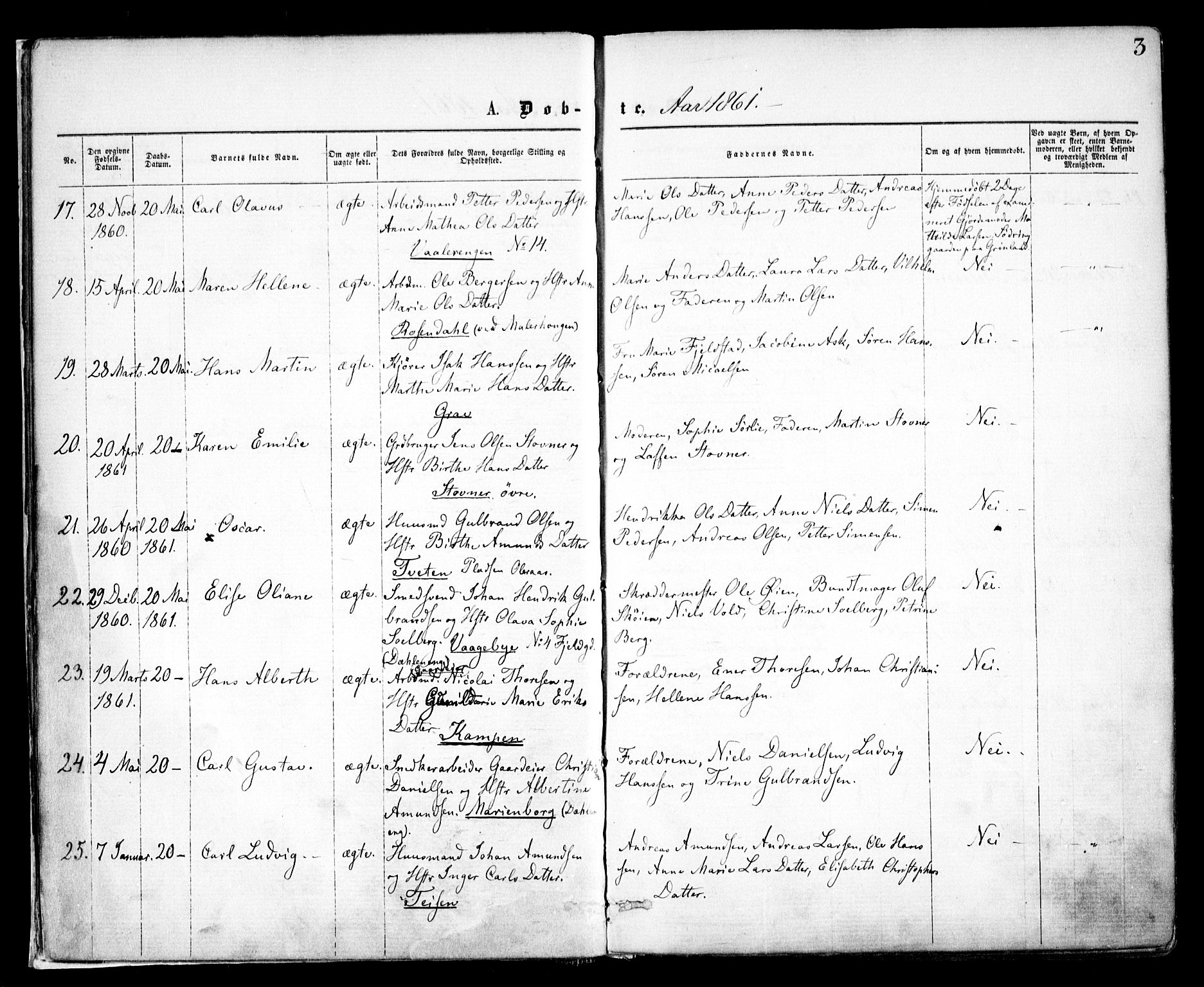Østre Aker prestekontor Kirkebøker, SAO/A-10840/F/Fa/L0001: Parish register (official) no. I 1, 1861-1869, p. 3