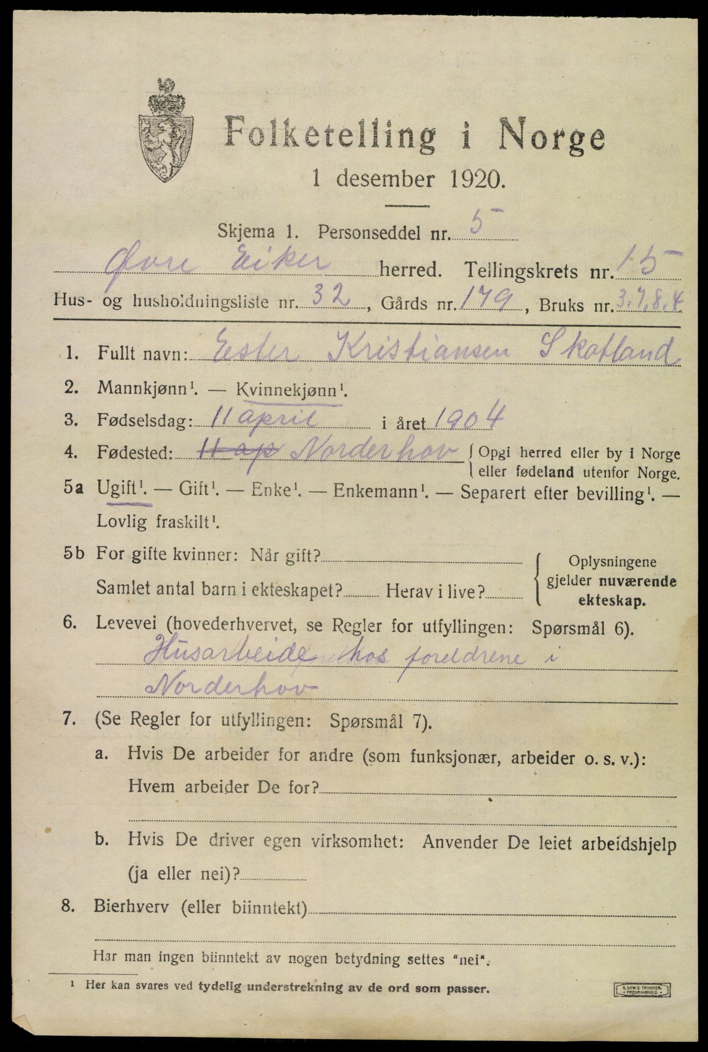 SAKO, 1920 census for Øvre Eiker, 1920, p. 20984