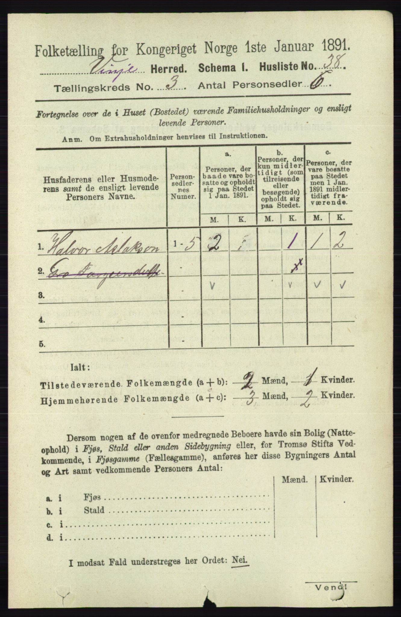 RA, 1891 census for 0834 Vinje, 1891, p. 638