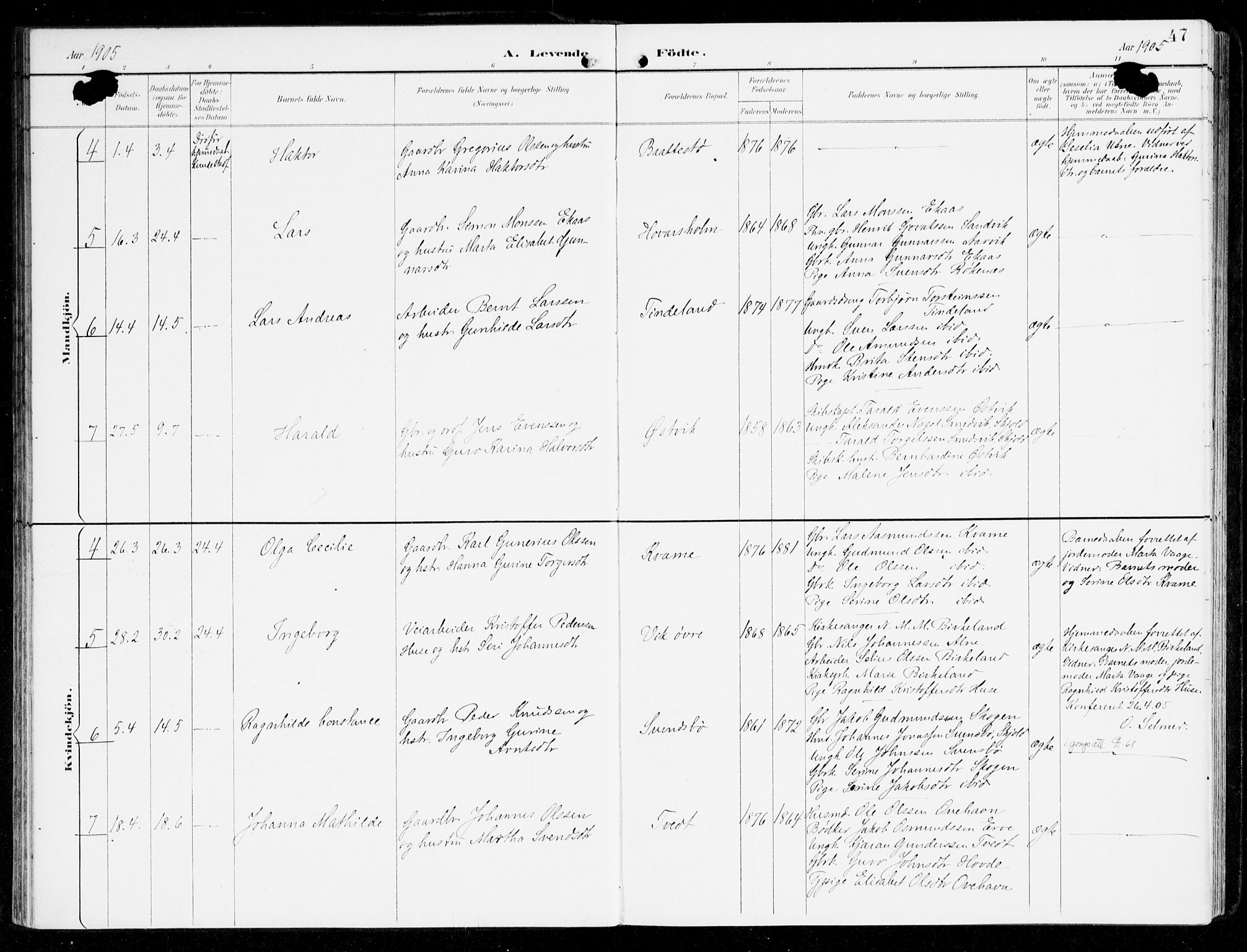 Sveio Sokneprestembete, AV/SAB-A-78501/H/Haa: Parish register (official) no. D 2, 1894-1916, p. 47