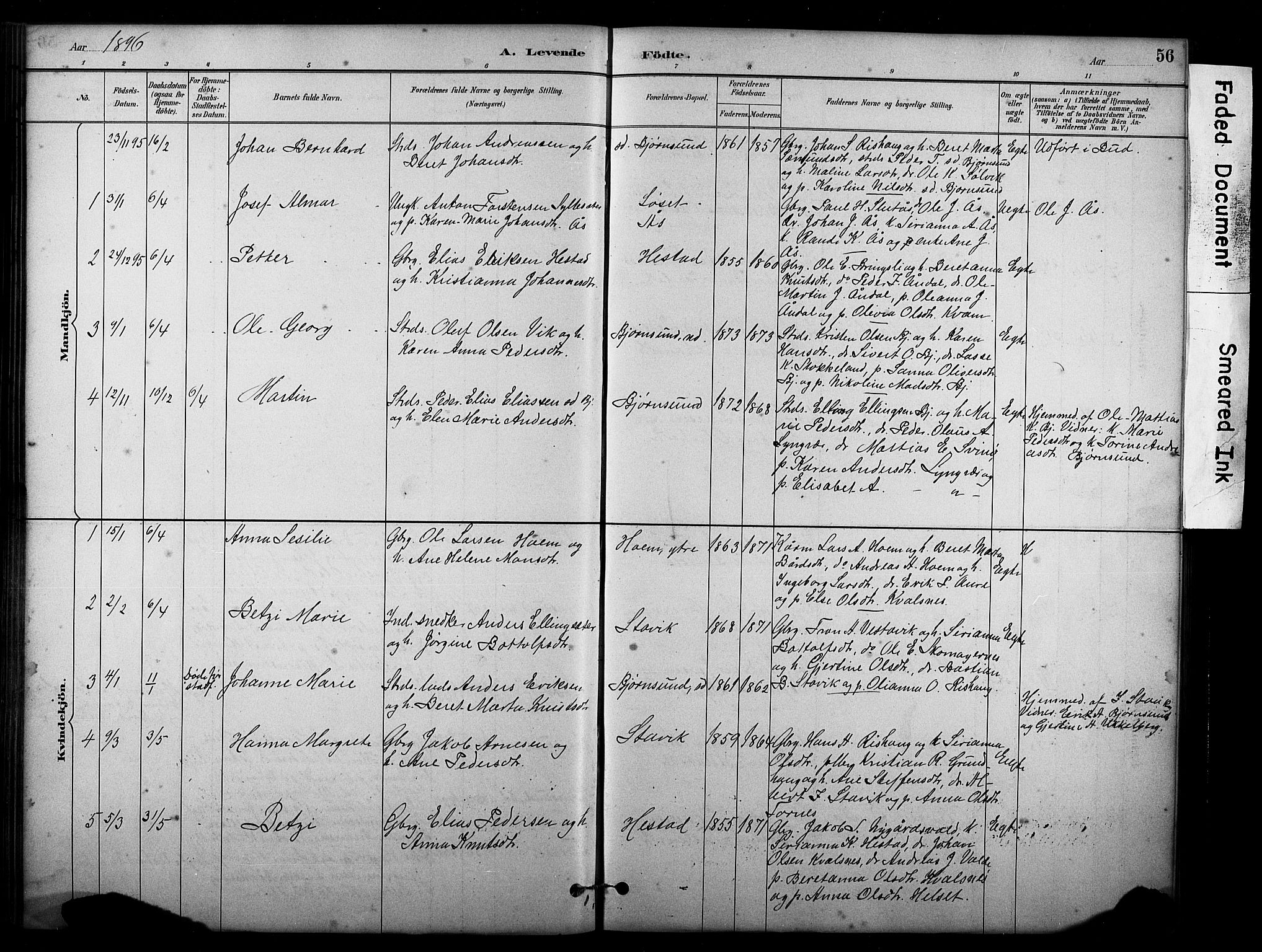 Ministerialprotokoller, klokkerbøker og fødselsregistre - Møre og Romsdal, SAT/A-1454/565/L0755: Parish register (copy) no. 565C04, 1883-1903, p. 56