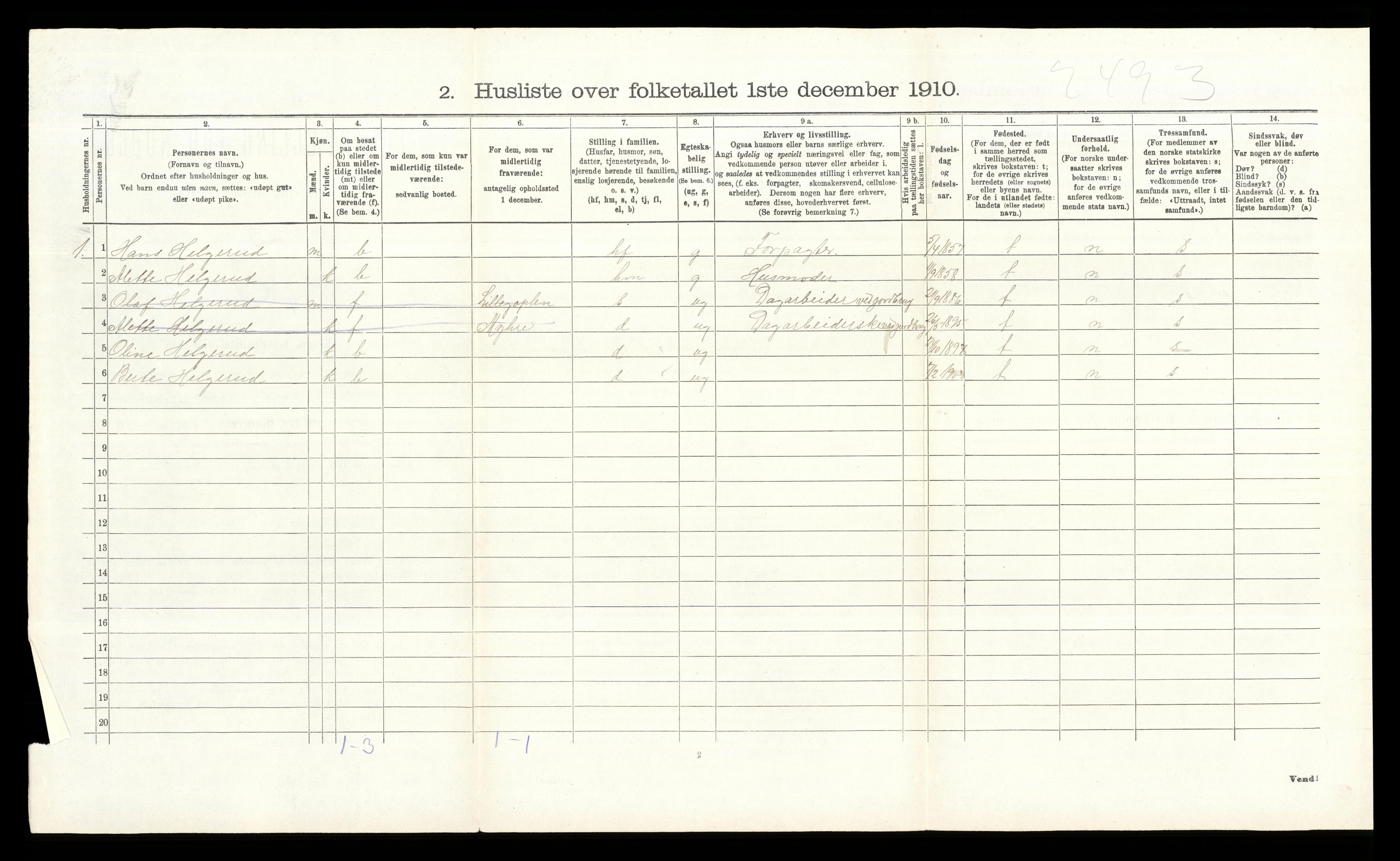 RA, 1910 census for Nordre Land, 1910, p. 1012