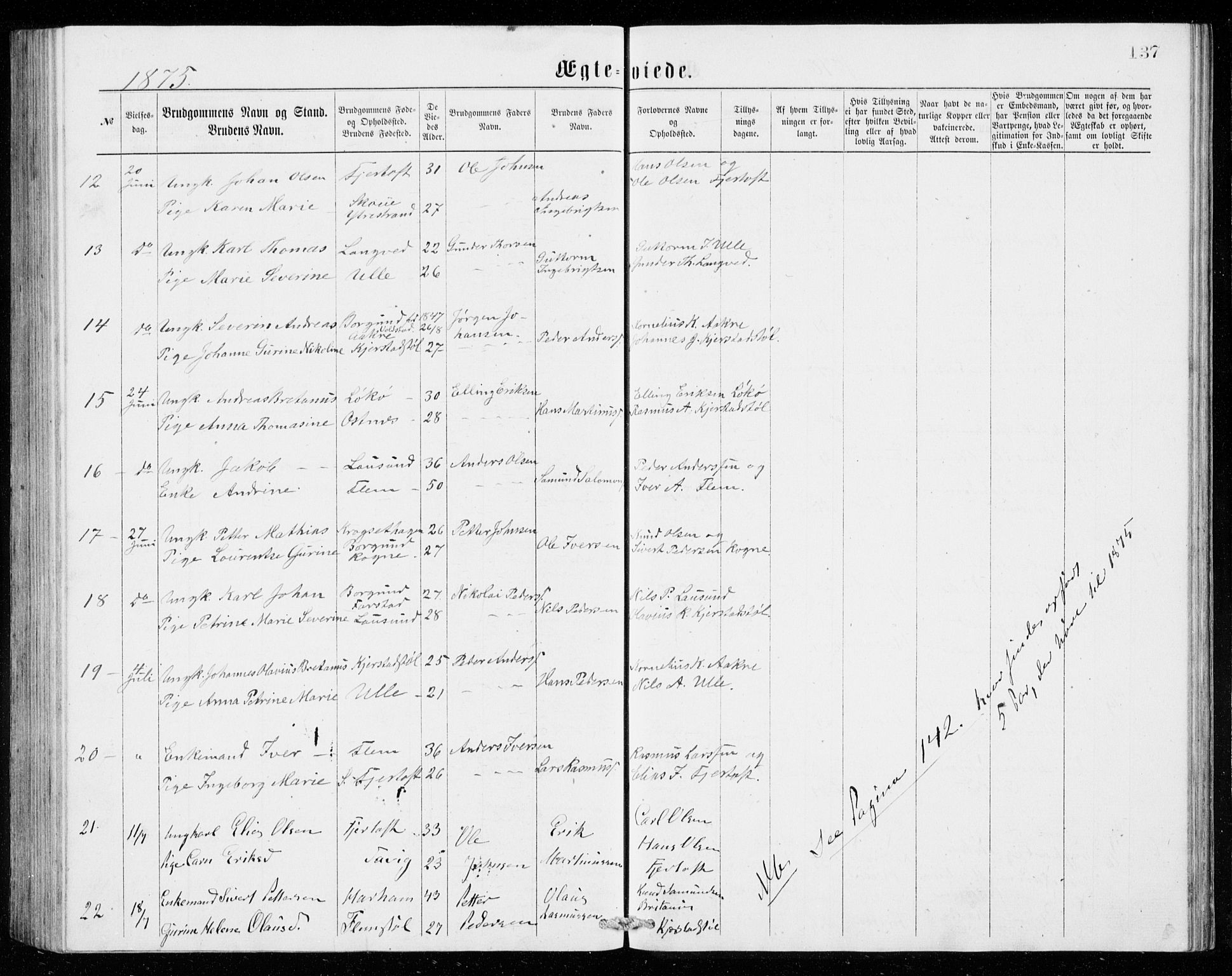 Ministerialprotokoller, klokkerbøker og fødselsregistre - Møre og Romsdal, AV/SAT-A-1454/536/L0509: Parish register (copy) no. 536C04, 1871-1881, p. 137