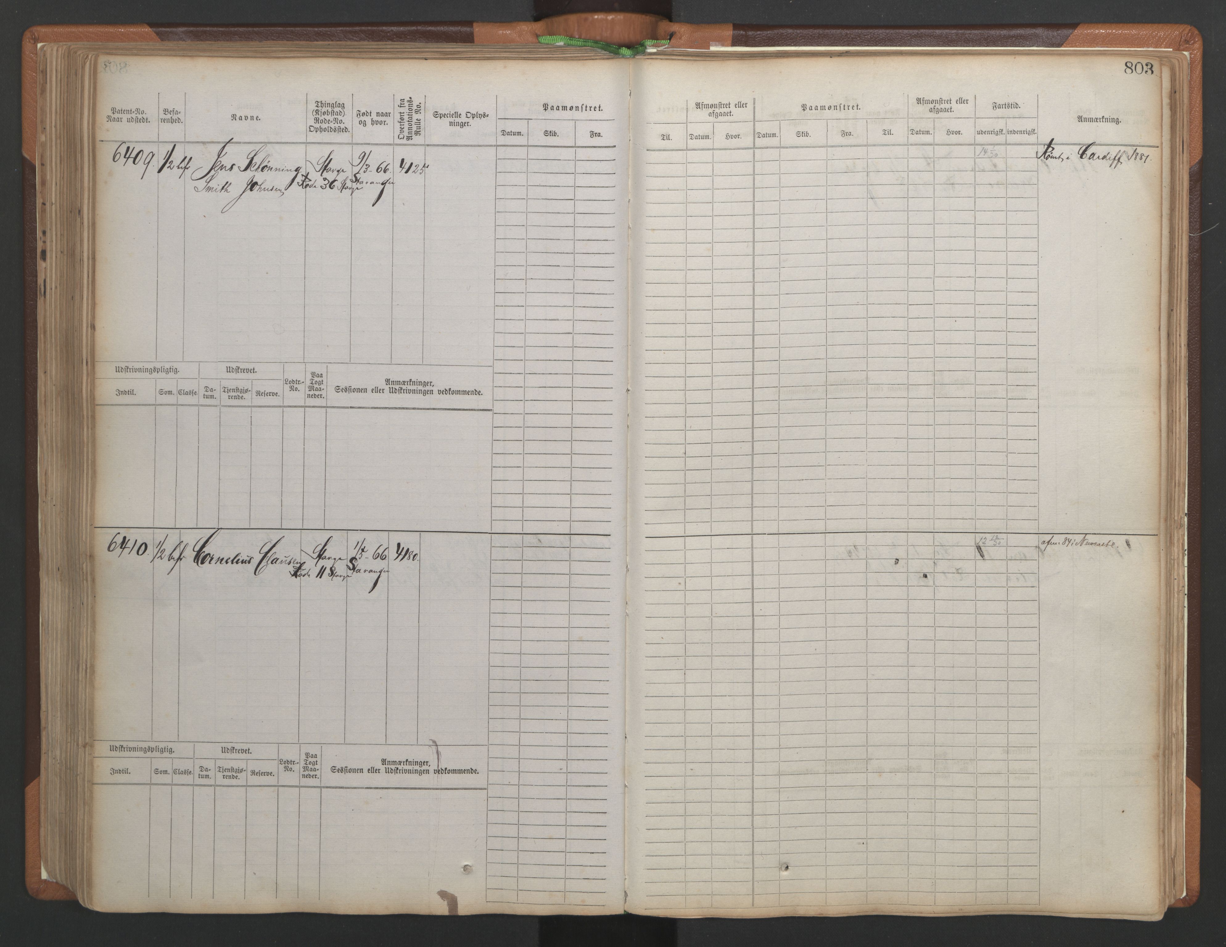 Stavanger sjømannskontor, AV/SAST-A-102006/F/Fb/Fbb/L0010: Sjøfartshovedrulle, patentnr. 6007-6606 (del 1), 1887-1896, p. 207