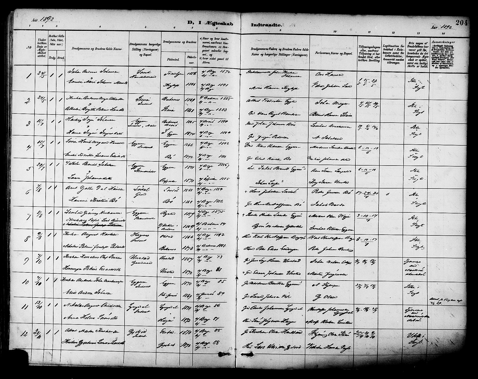 Ministerialprotokoller, klokkerbøker og fødselsregistre - Nordland, SAT/A-1459/880/L1133: Parish register (official) no. 880A07, 1888-1898, p. 204
