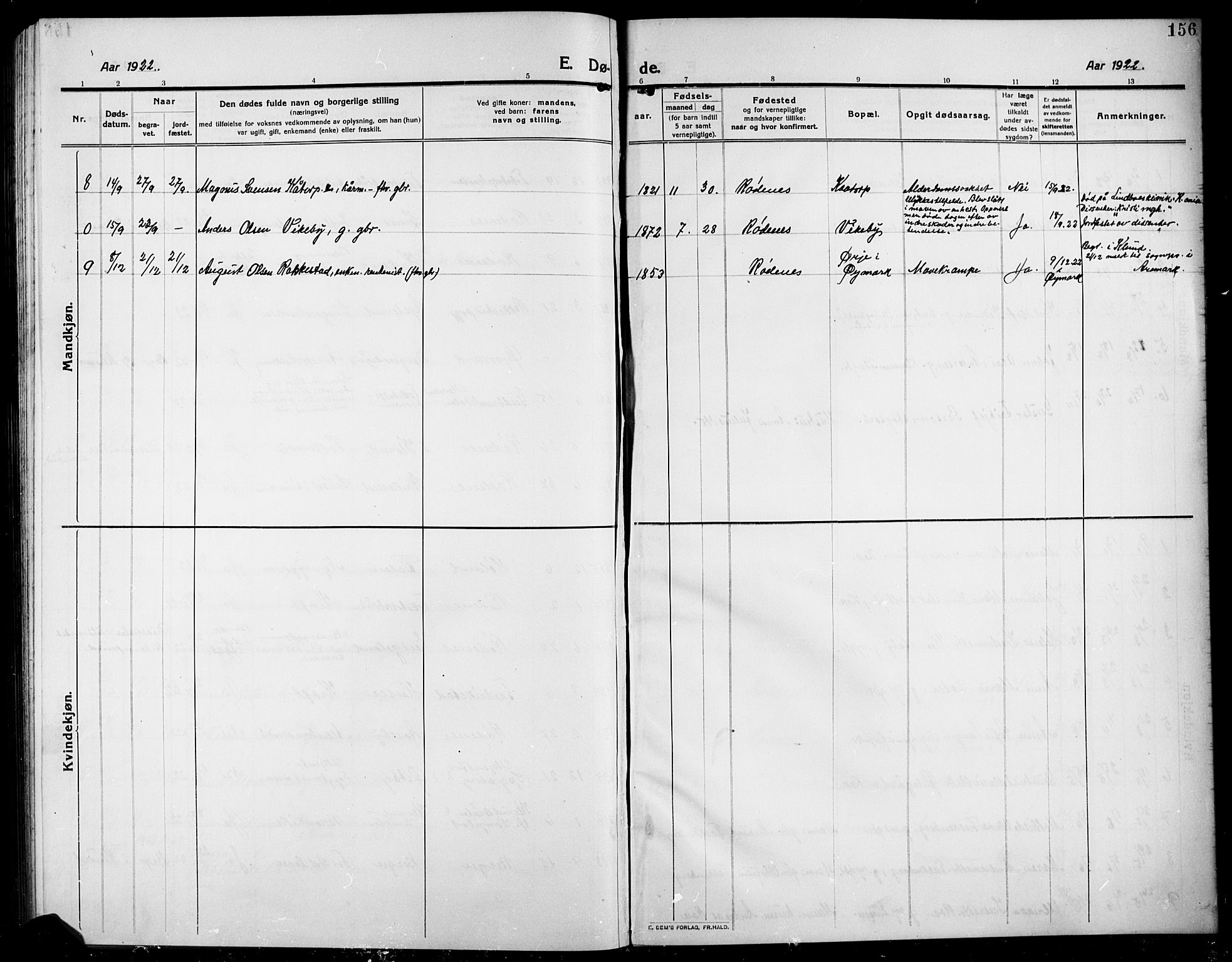 Rødenes prestekontor Kirkebøker, SAO/A-2005/G/Ga/L0003: Parish register (copy) no. I 3, 1911-1926, p. 156