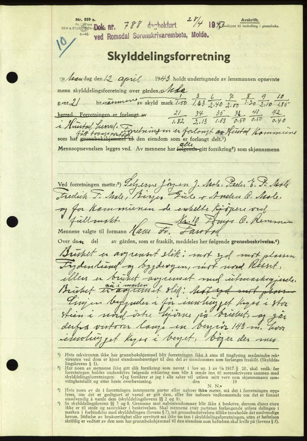 Romsdal sorenskriveri, AV/SAT-A-4149/1/2/2C: Mortgage book no. A14, 1943-1943, Diary no: : 788/1943