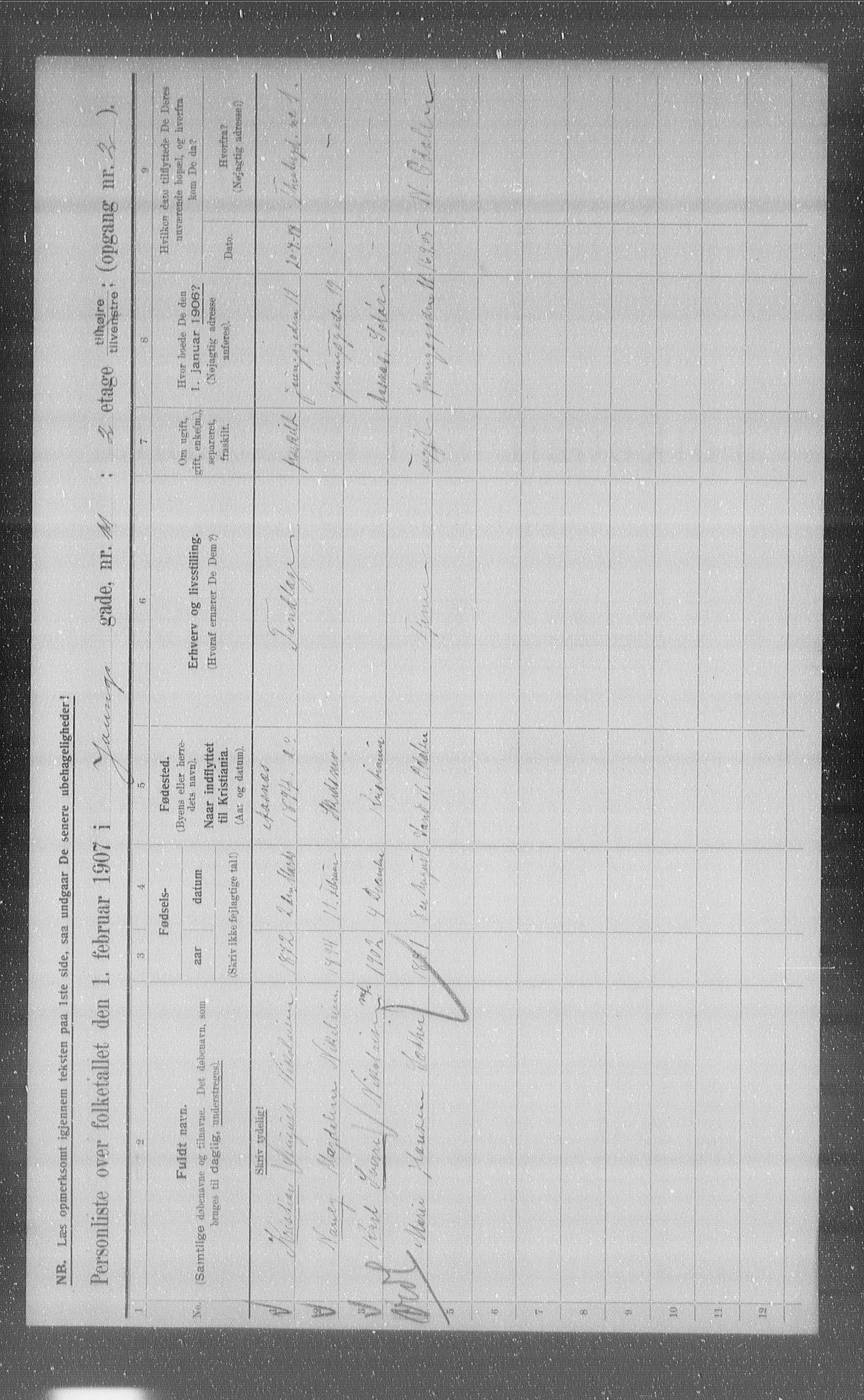 OBA, Municipal Census 1907 for Kristiania, 1907, p. 65380