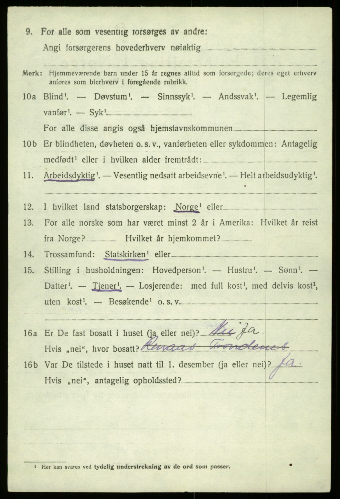 SAB, 1920 census for Kinsarvik, 1920, p. 2879