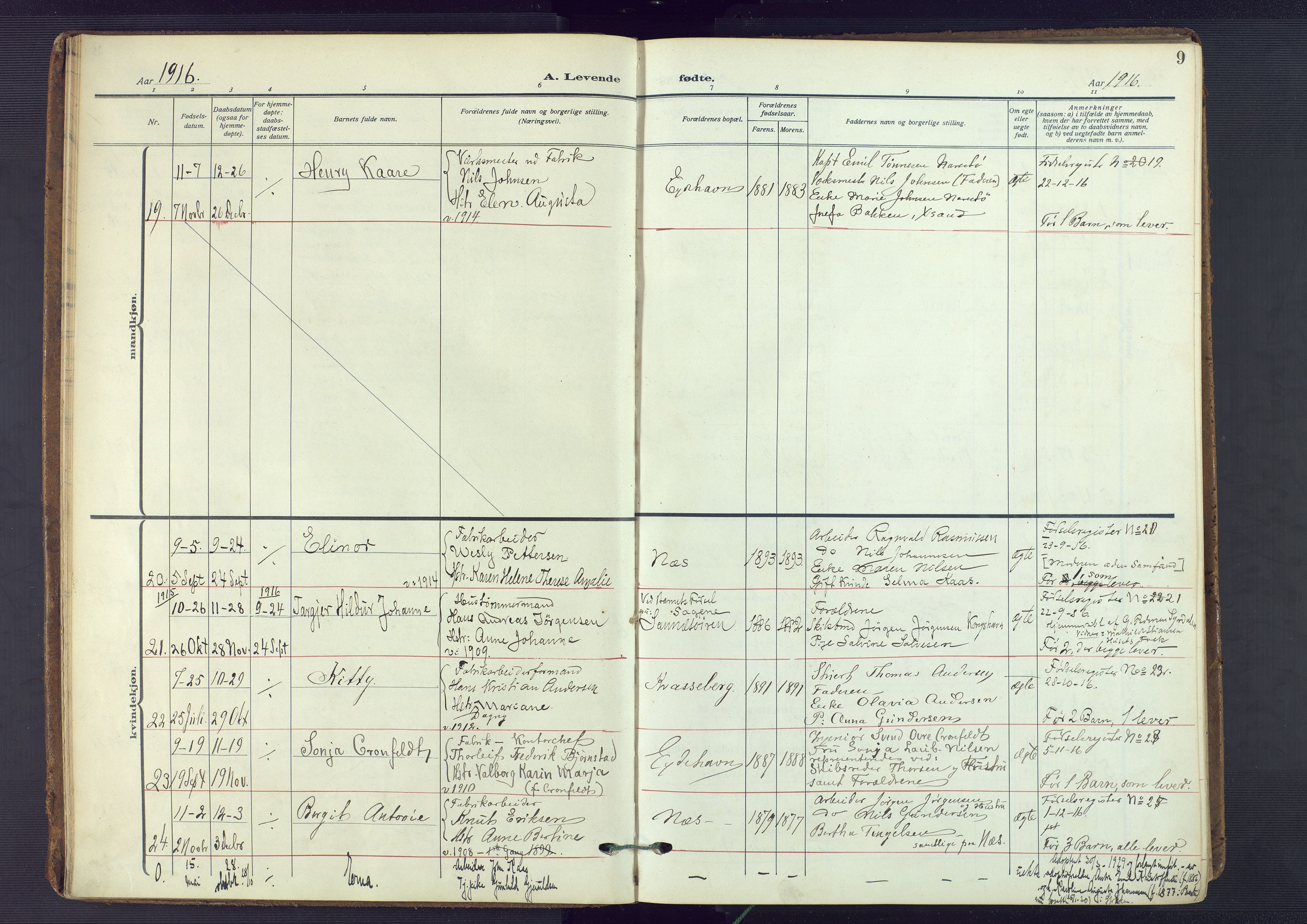 Austre Moland sokneprestkontor, AV/SAK-1111-0001/F/Fa/Fab/L0003: Parish register (official) no. A 3, 1914-1927, p. 9