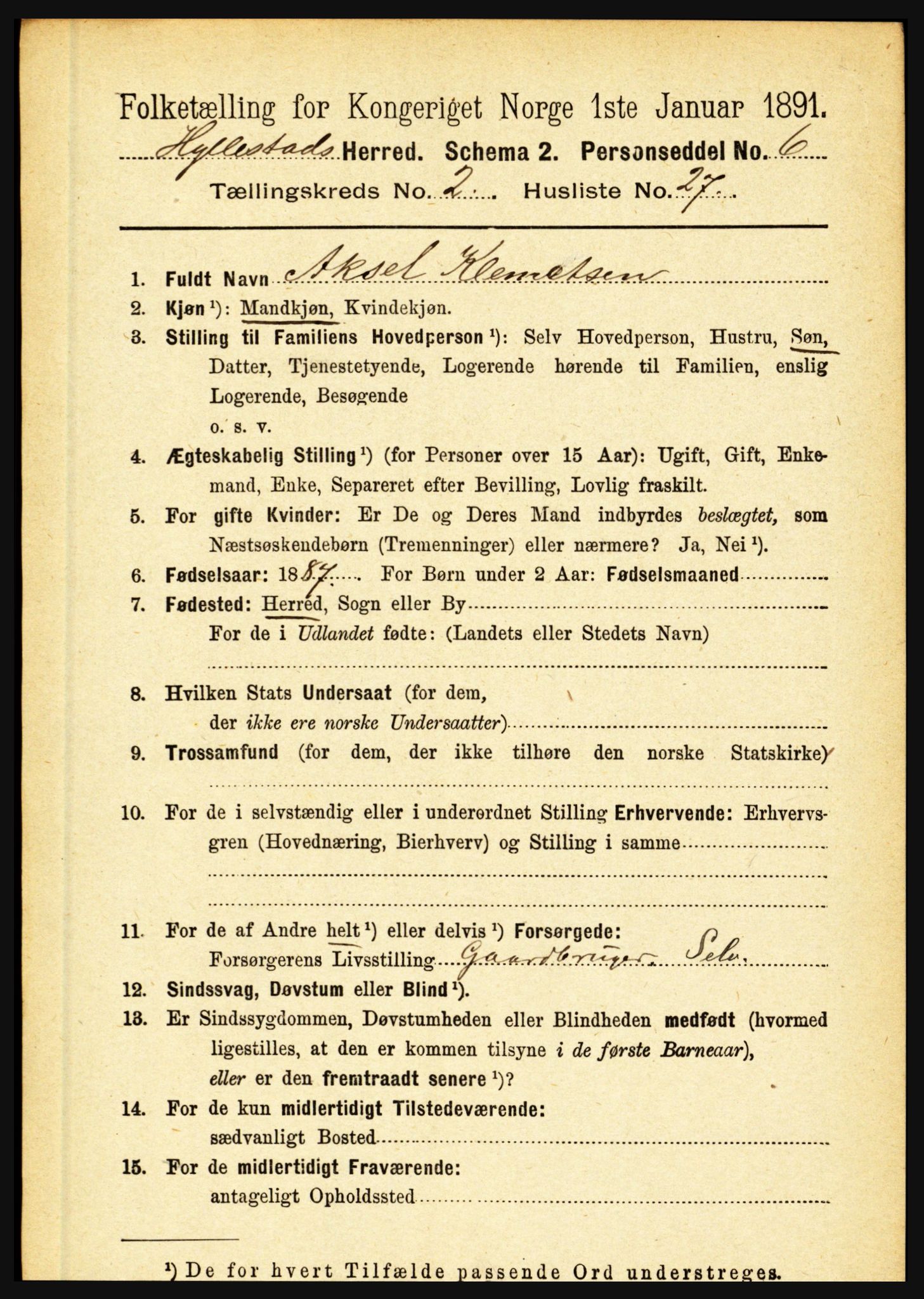 RA, 1891 census for 1413 Hyllestad, 1891, p. 297