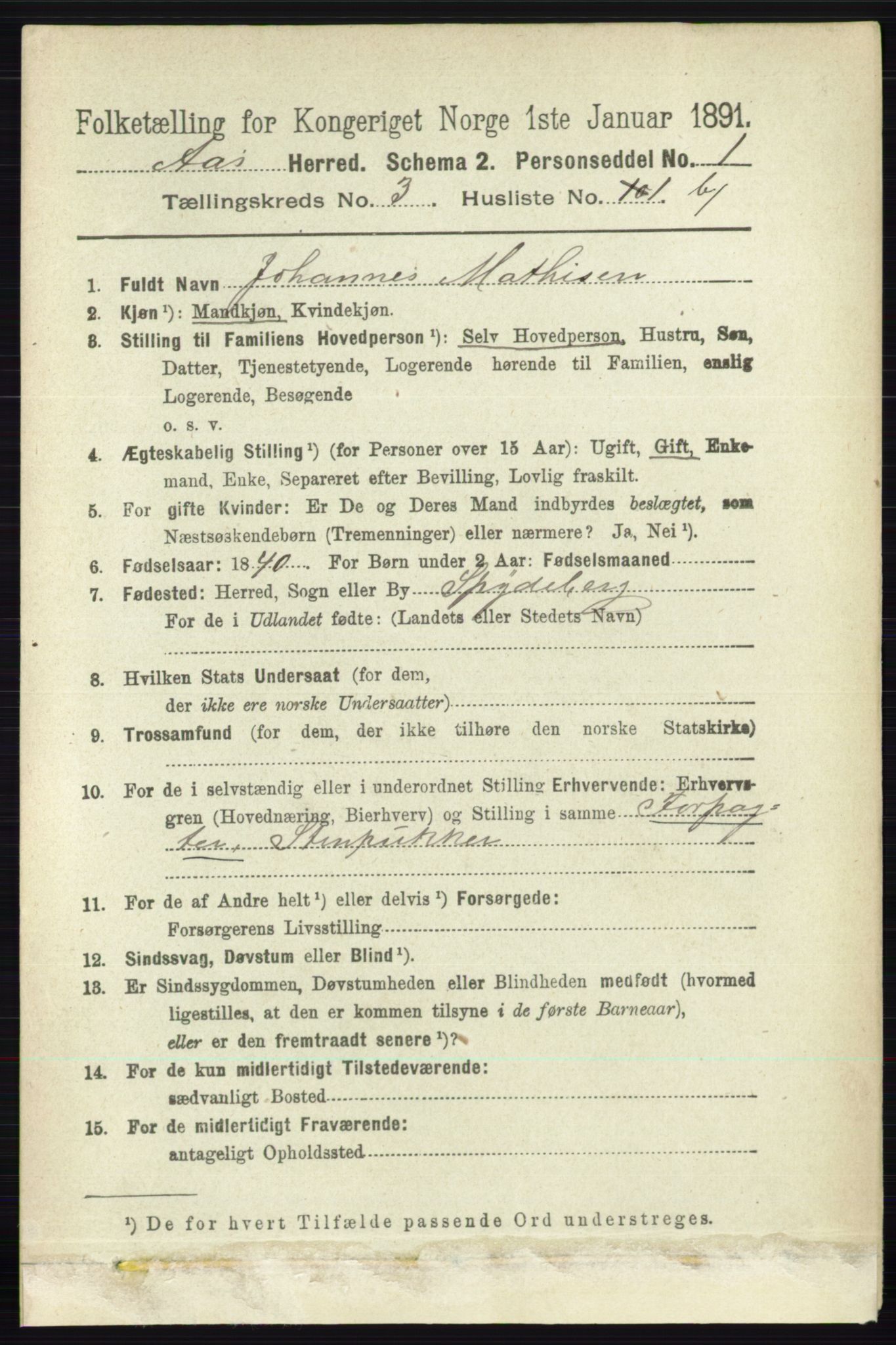 RA, 1891 census for 0214 Ås, 1891, p. 2727