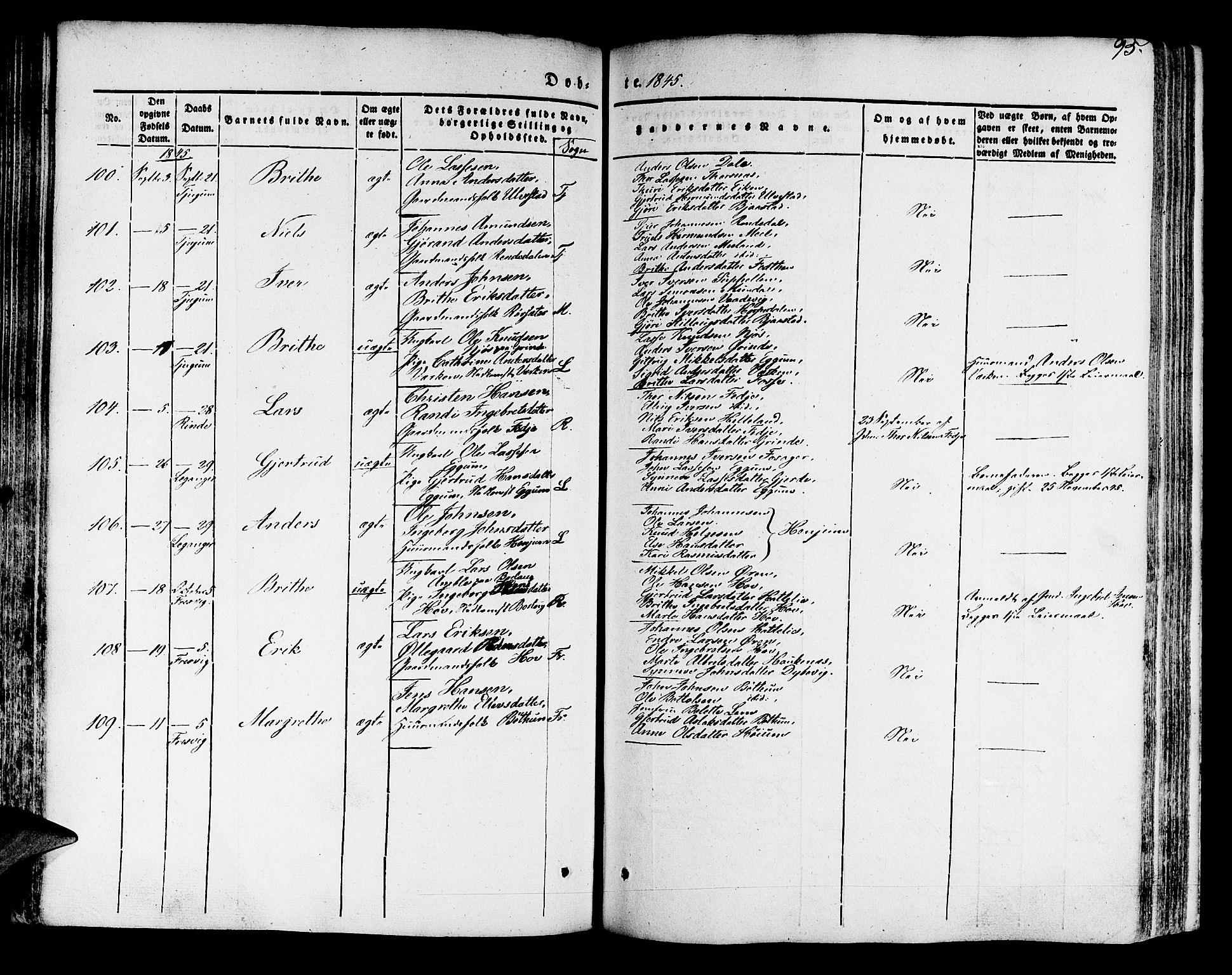 Leikanger sokneprestembete, AV/SAB-A-81001/H/Haa/Haaa/L0007: Parish register (official) no. A 7, 1838-1851, p. 95