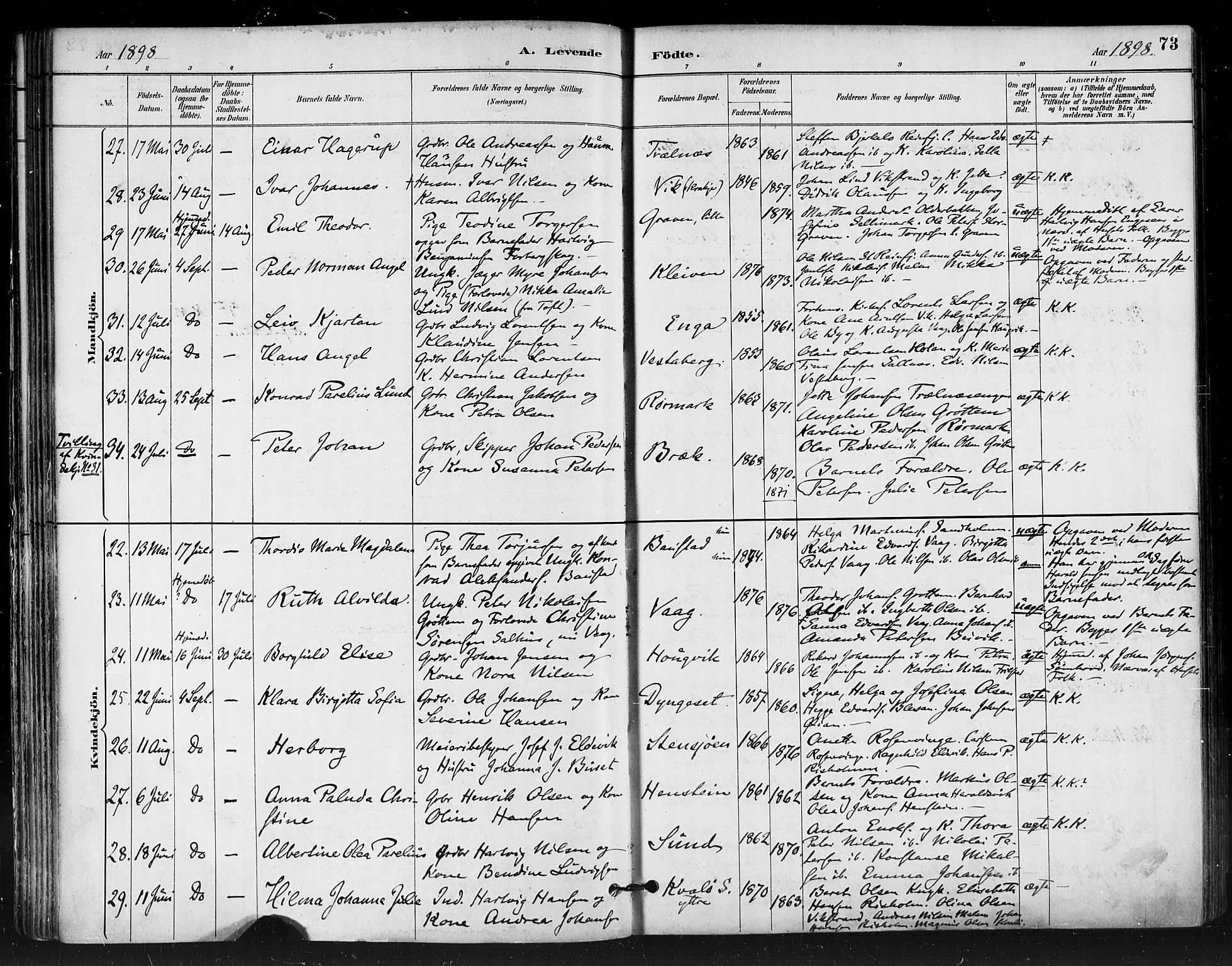 Ministerialprotokoller, klokkerbøker og fødselsregistre - Nordland, SAT/A-1459/812/L0178: Parish register (official) no. 812A07, 1886-1900, p. 73