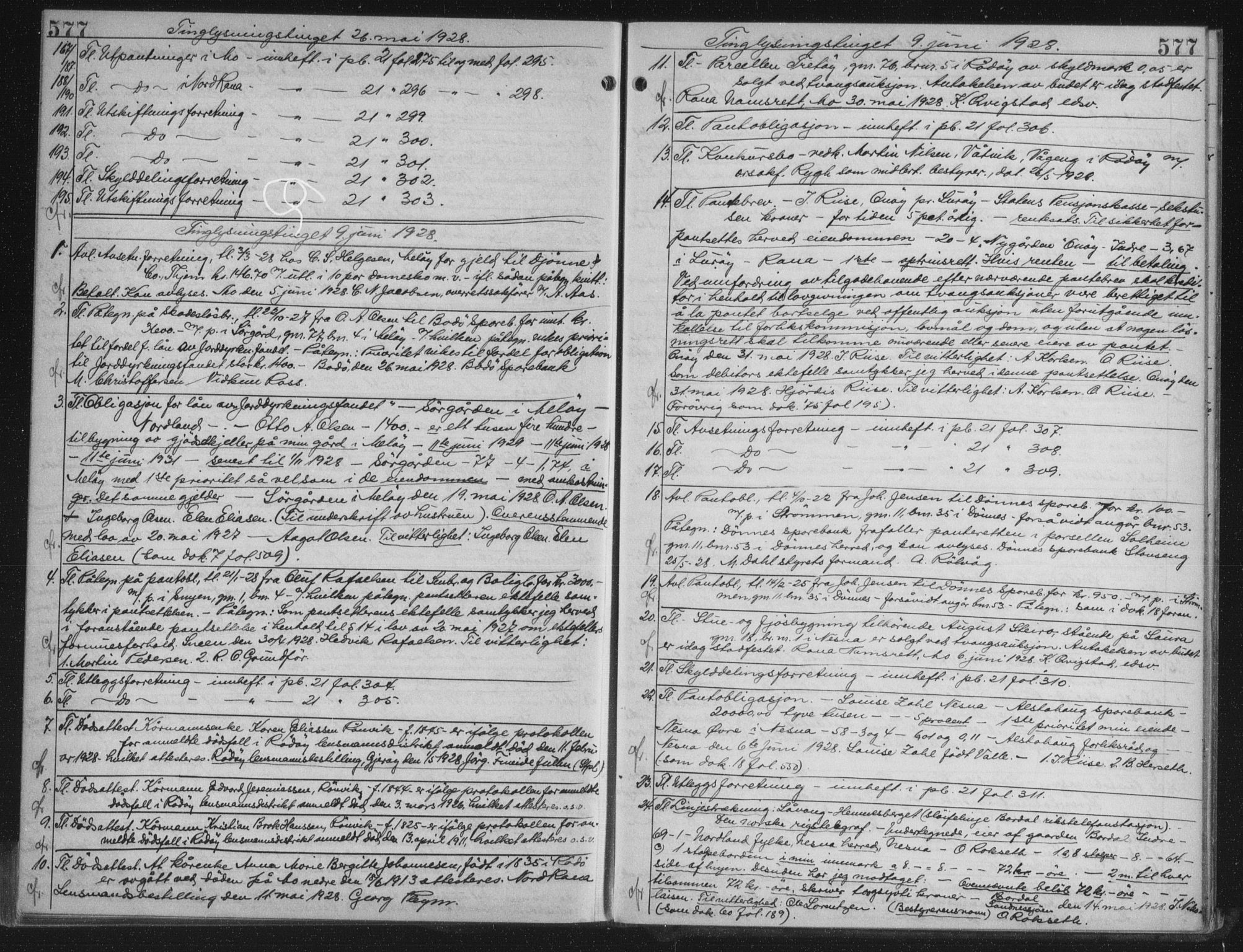 Rana sorenskriveri , AV/SAT-A-1108/1/2/2C/L0018: Mortgage book no. 18, 1923-1928, p. 577, Deed date: 09.06.1928
