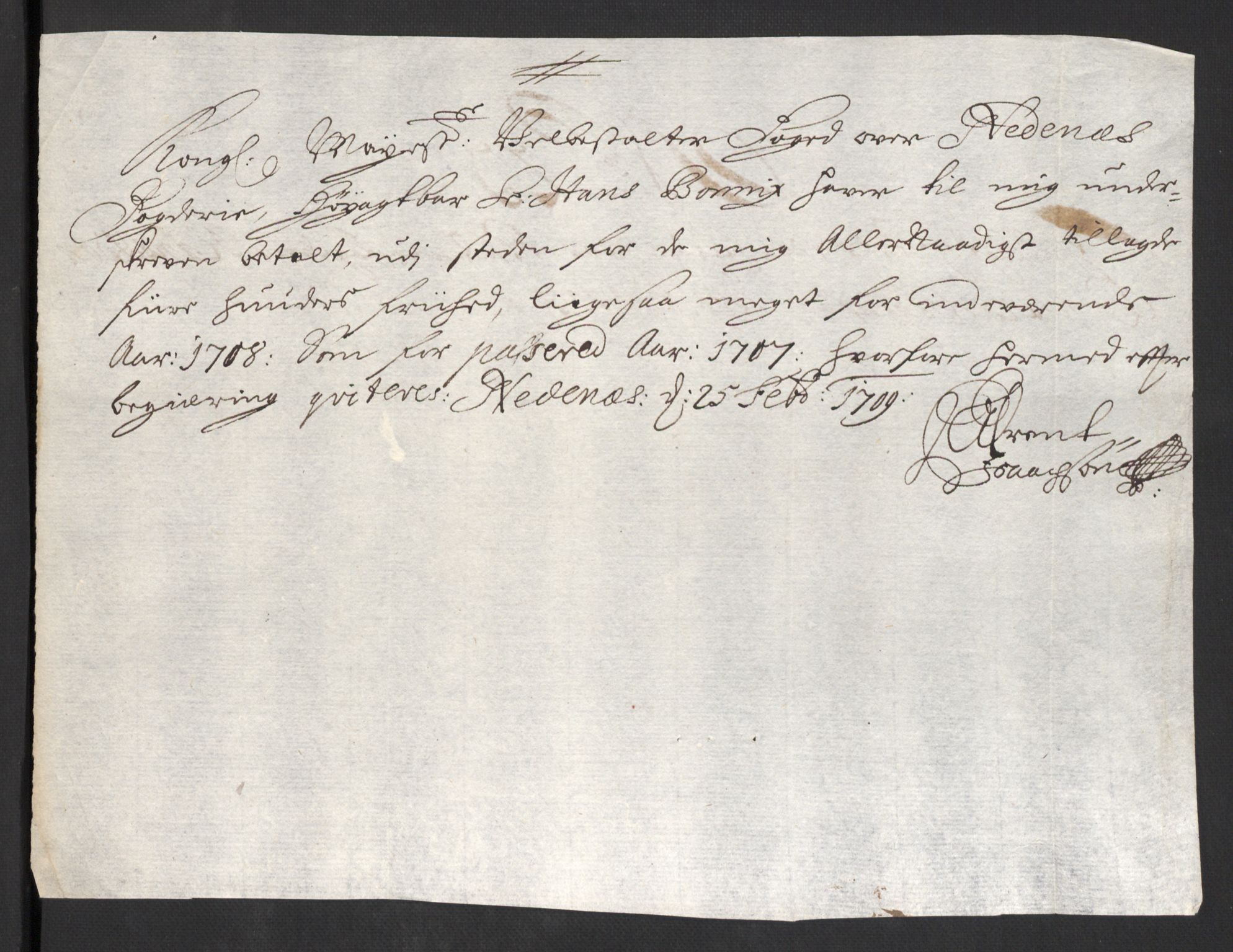 Rentekammeret inntil 1814, Reviderte regnskaper, Fogderegnskap, AV/RA-EA-4092/R39/L2318: Fogderegnskap Nedenes, 1706-1709, p. 316