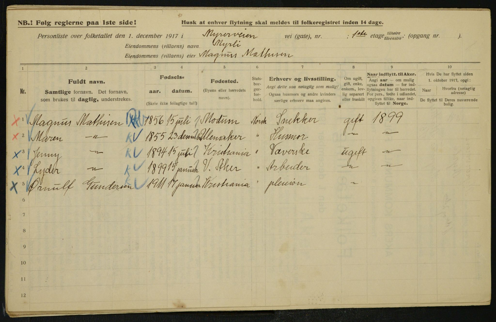 OBA, Municipal Census 1917 for Aker, 1917, p. 14179