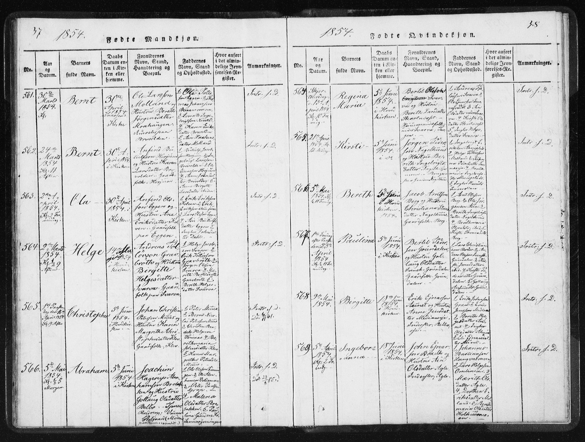 Ministerialprotokoller, klokkerbøker og fødselsregistre - Nord-Trøndelag, SAT/A-1458/749/L0471: Parish register (official) no. 749A05, 1847-1856, p. 37-38
