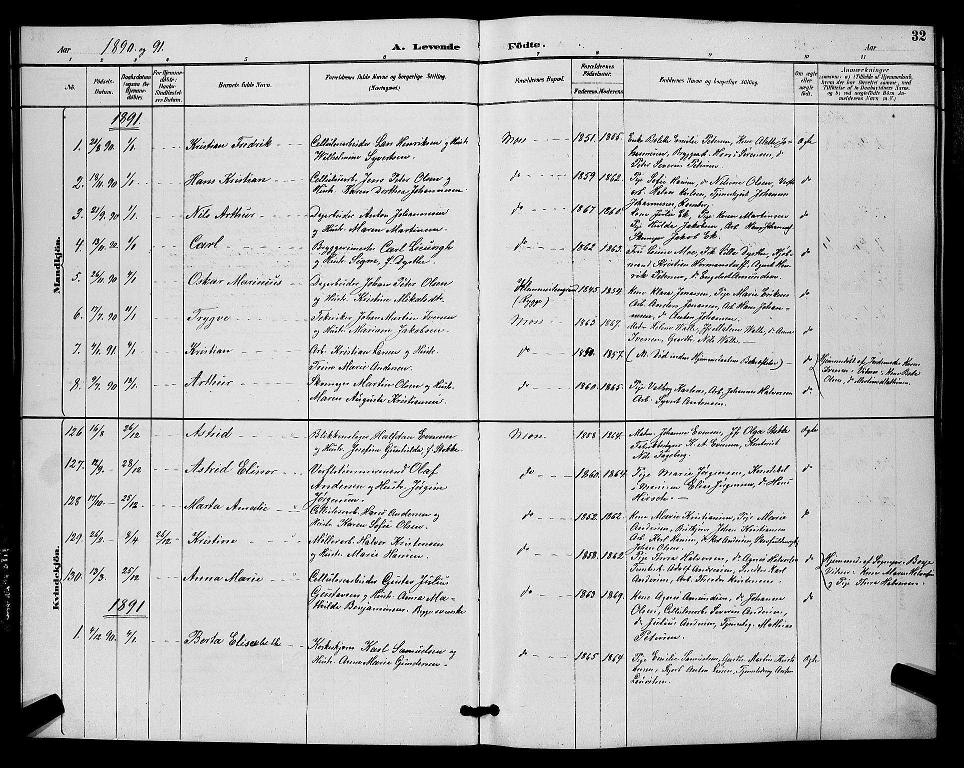 Moss prestekontor Kirkebøker, AV/SAO-A-2003/G/Ga/L0006: Parish register (copy) no. I 6, 1889-1900, p. 32