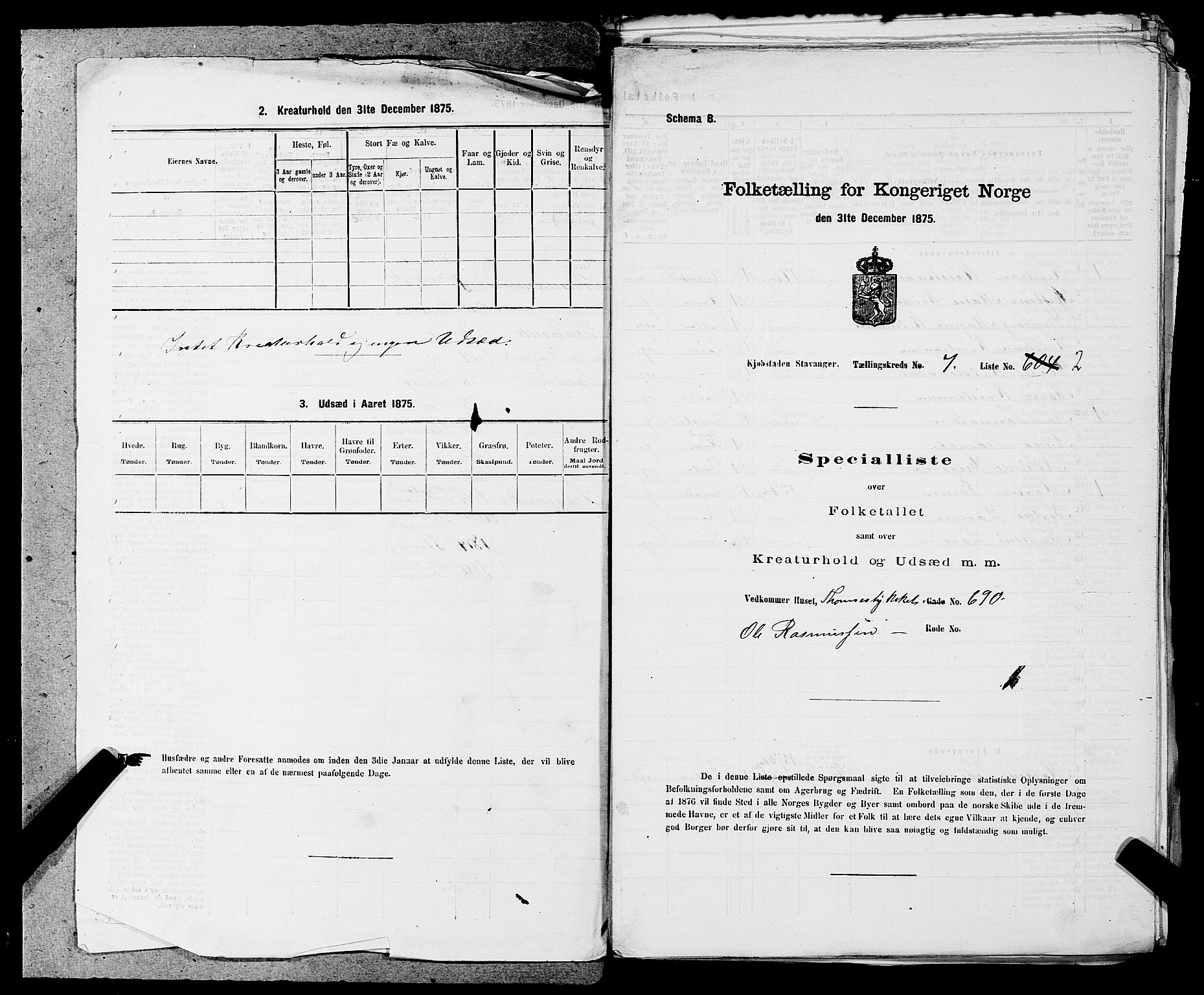 SAST, 1875 census for 1103 Stavanger, 1875, p. 1160