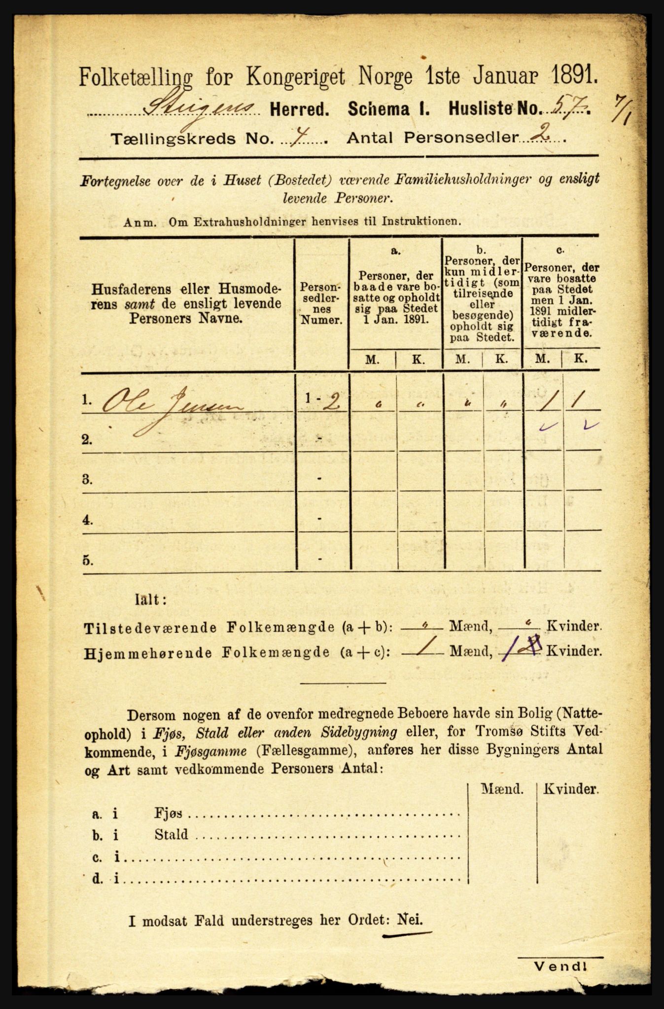 RA, 1891 census for 1848 Steigen, 1891, p. 1449