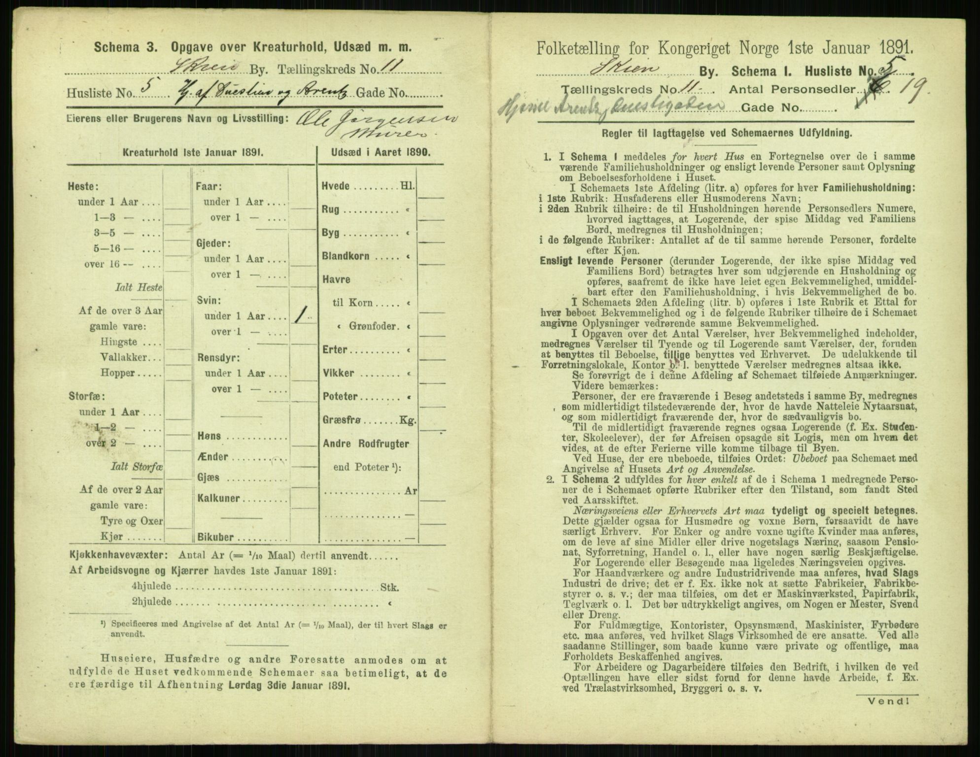 RA, 1891 census for 0806 Skien, 1891, p. 462