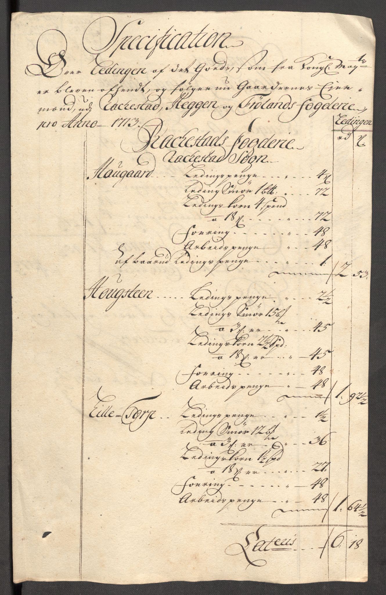 Rentekammeret inntil 1814, Reviderte regnskaper, Fogderegnskap, RA/EA-4092/R07/L0307: Fogderegnskap Rakkestad, Heggen og Frøland, 1713, p. 213