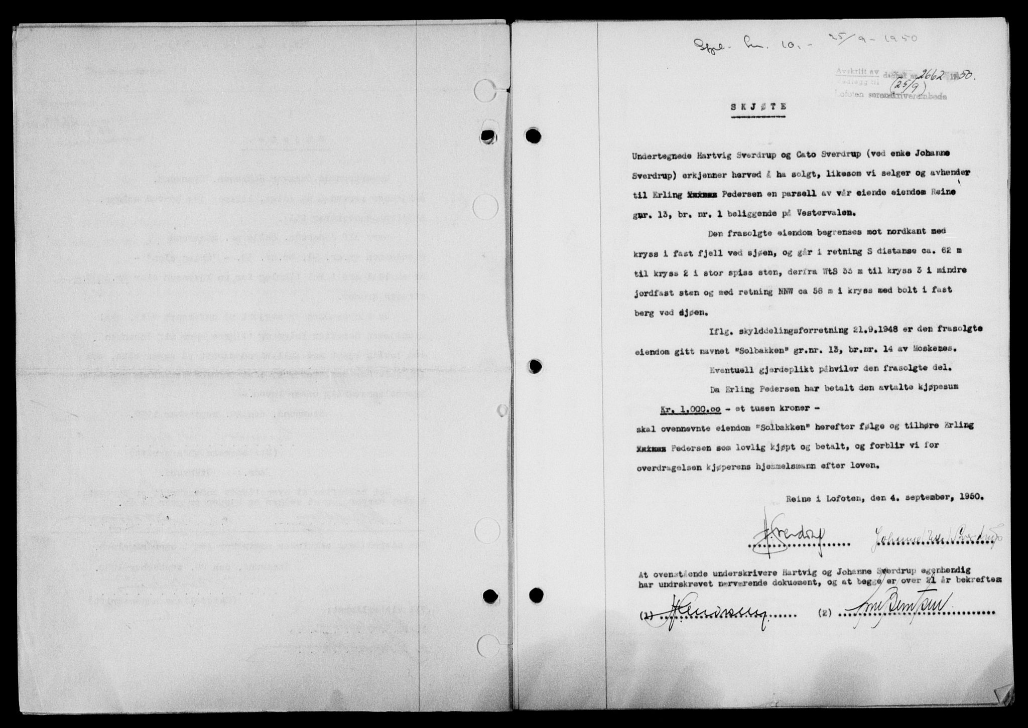 Lofoten sorenskriveri, SAT/A-0017/1/2/2C/L0024a: Mortgage book no. 24a, 1950-1950, Diary no: : 2662/1950