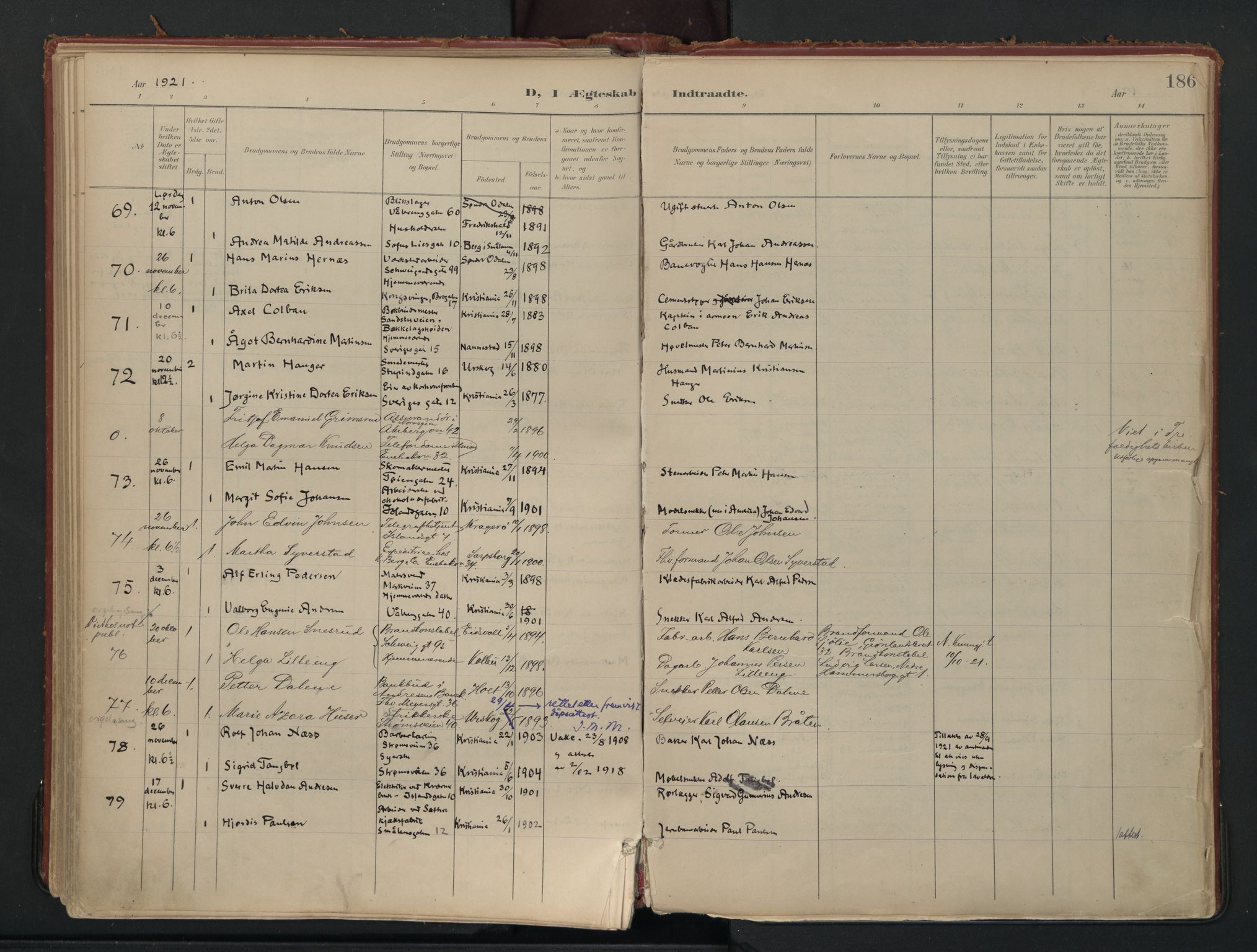 Vålerengen prestekontor Kirkebøker, AV/SAO-A-10878/F/Fa/L0002: Parish register (official) no. 2, 1899-1924, p. 186