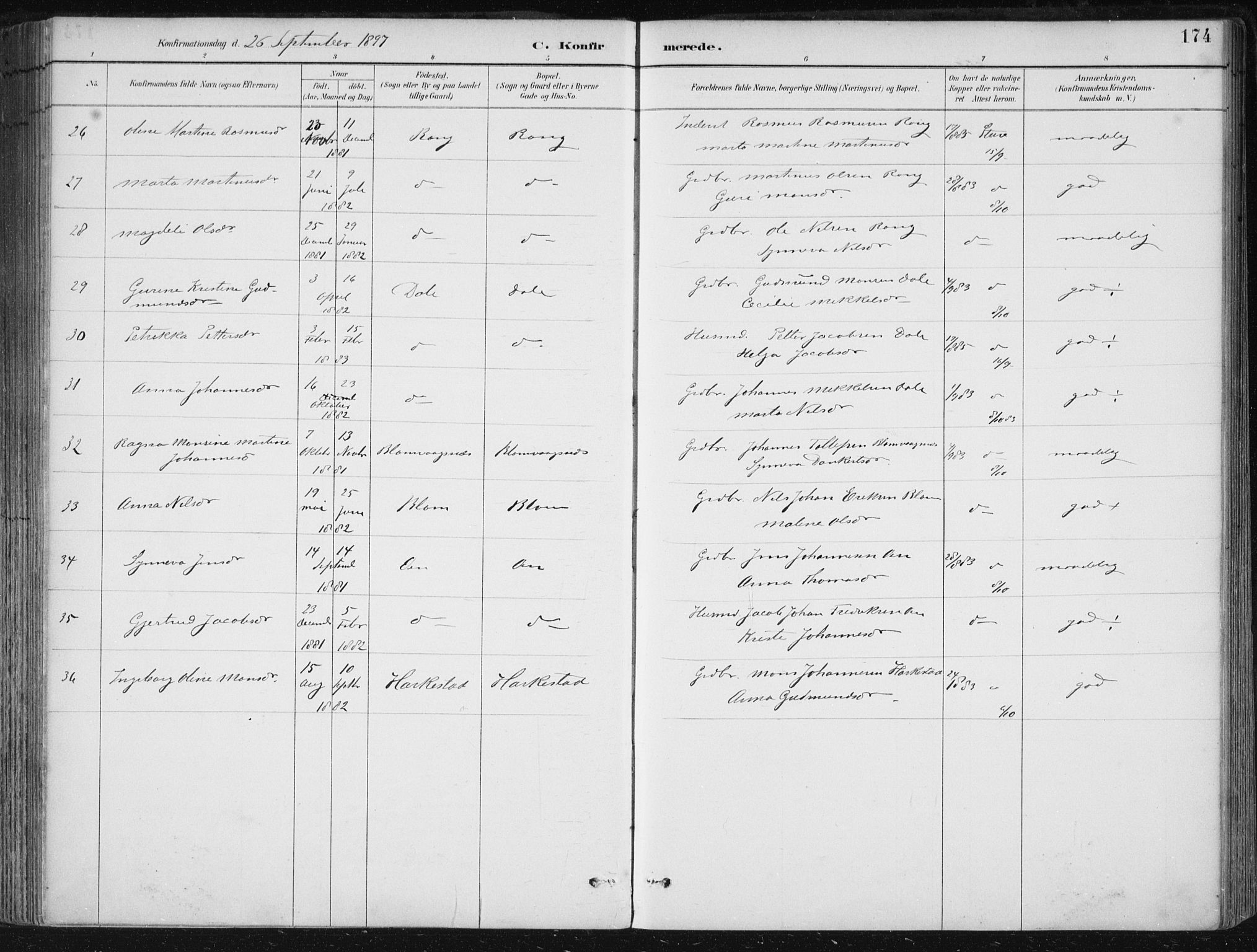 Herdla Sokneprestembete, SAB/A-75701/H/Haa: Parish register (official) no. A 4, 1891-1905, p. 174