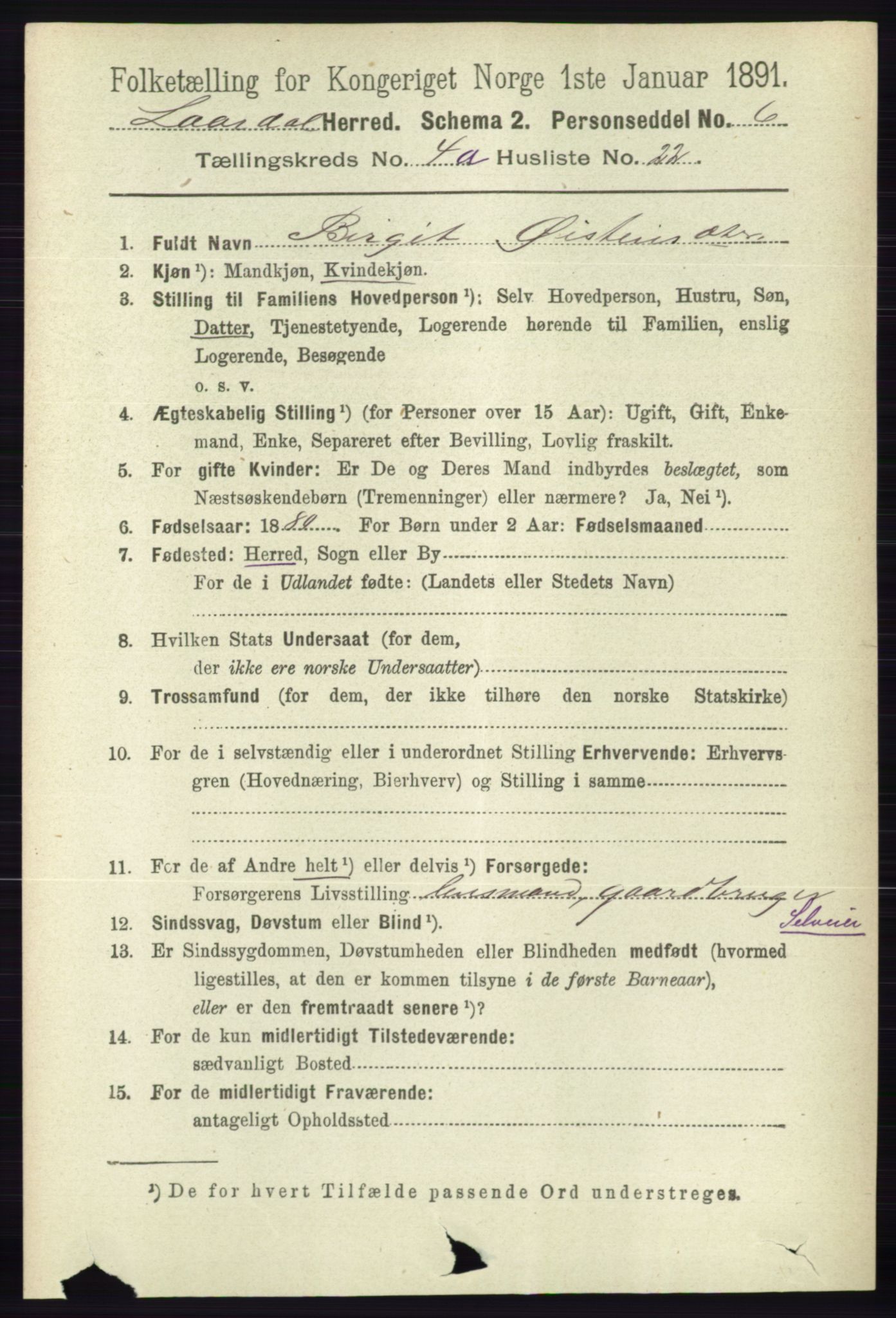 RA, 1891 census for 0833 Lårdal, 1891, p. 1153