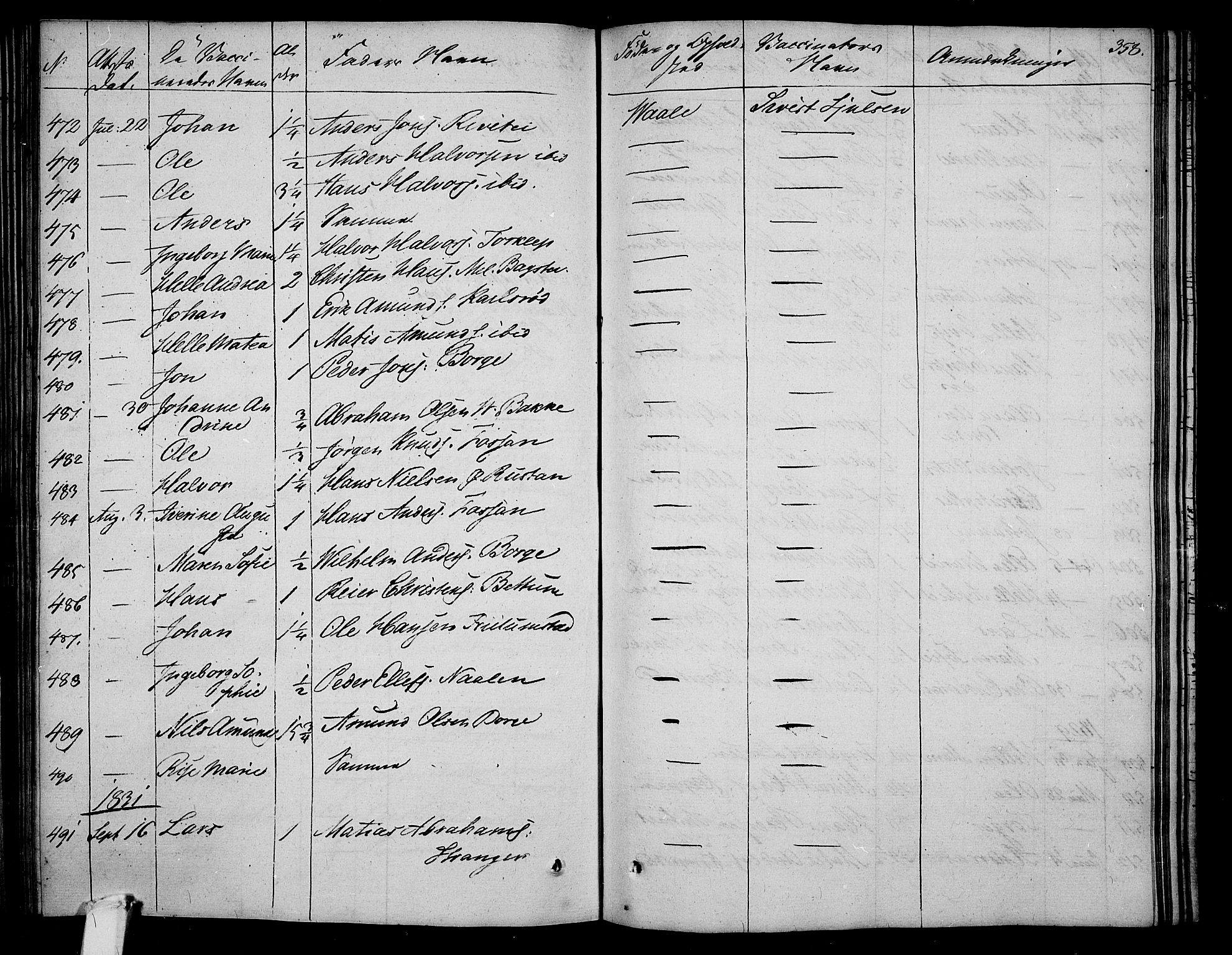 Våle kirkebøker, AV/SAKO-A-334/F/Fa/L0008: Parish register (official) no. I 8, 1824-1844, p. 358