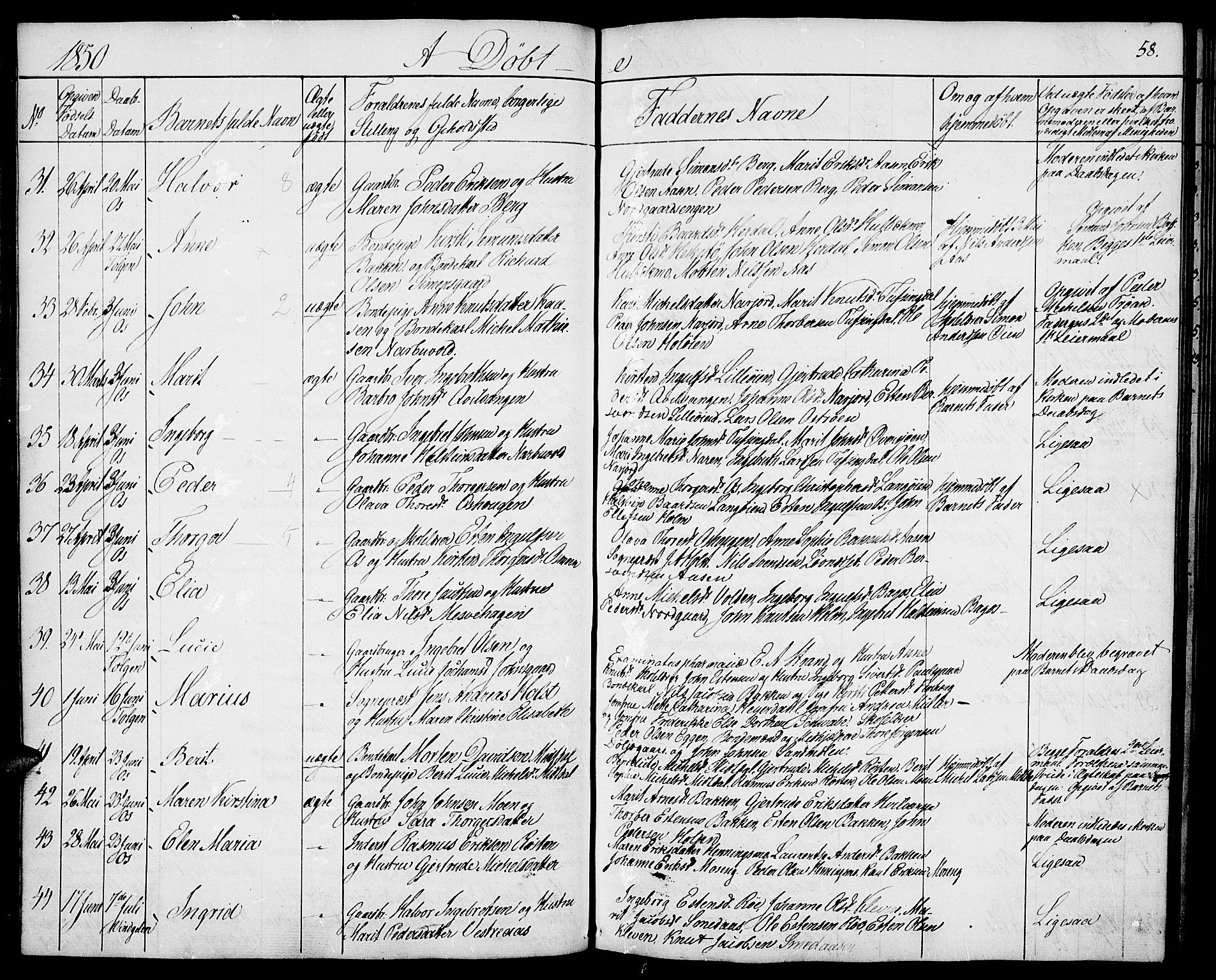 Tolga prestekontor, AV/SAH-PREST-062/K/L0005: Parish register (official) no. 5, 1836-1852, p. 58