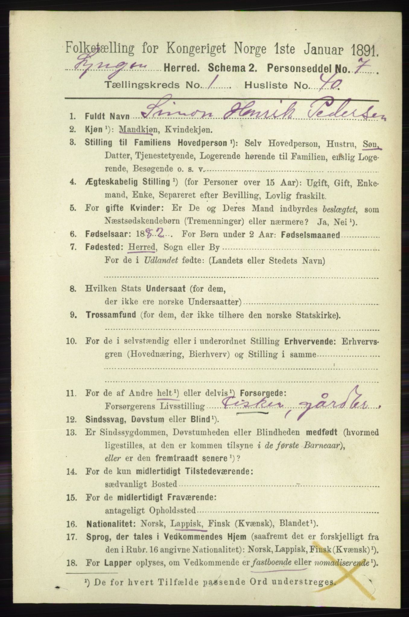 RA, 1891 census for 1938 Lyngen, 1891, p. 545