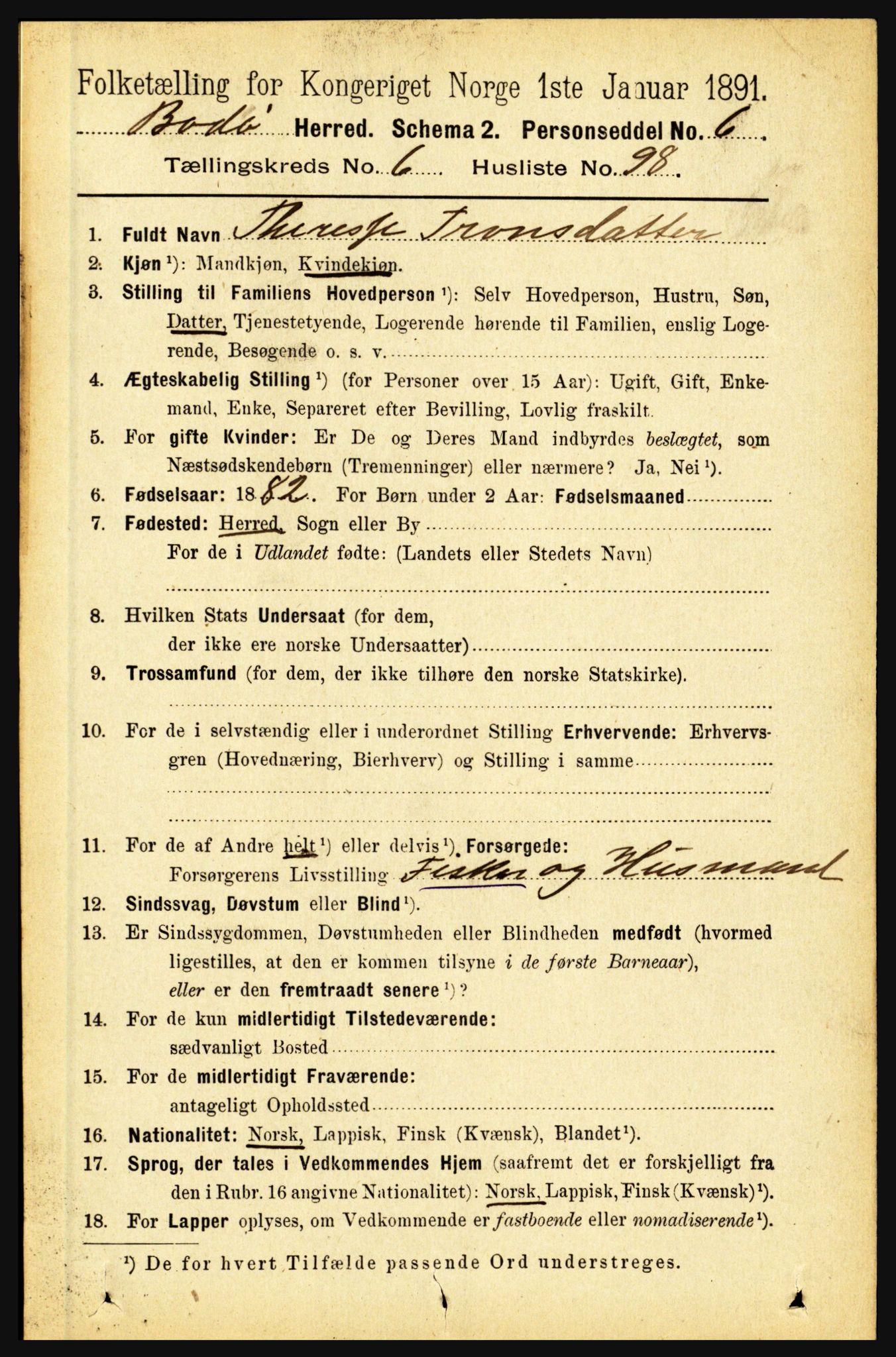 RA, 1891 census for 1843 Bodø, 1891, p. 4555