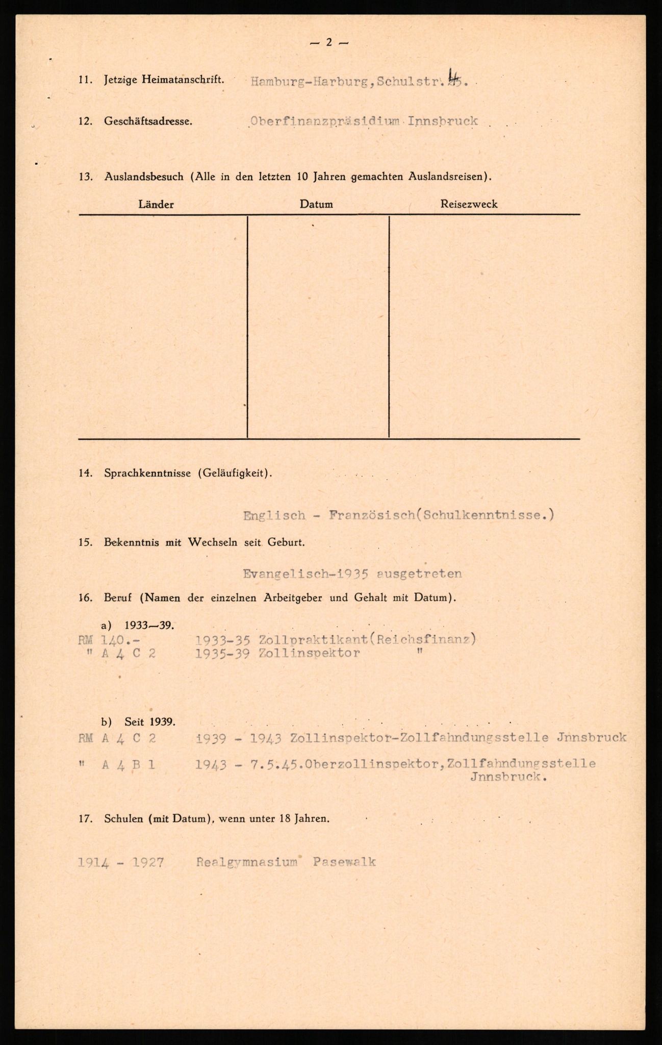 Forsvaret, Forsvarets overkommando II, AV/RA-RAFA-3915/D/Db/L0018: CI Questionaires. Tyske okkupasjonsstyrker i Norge. Tyskere., 1945-1946, p. 339