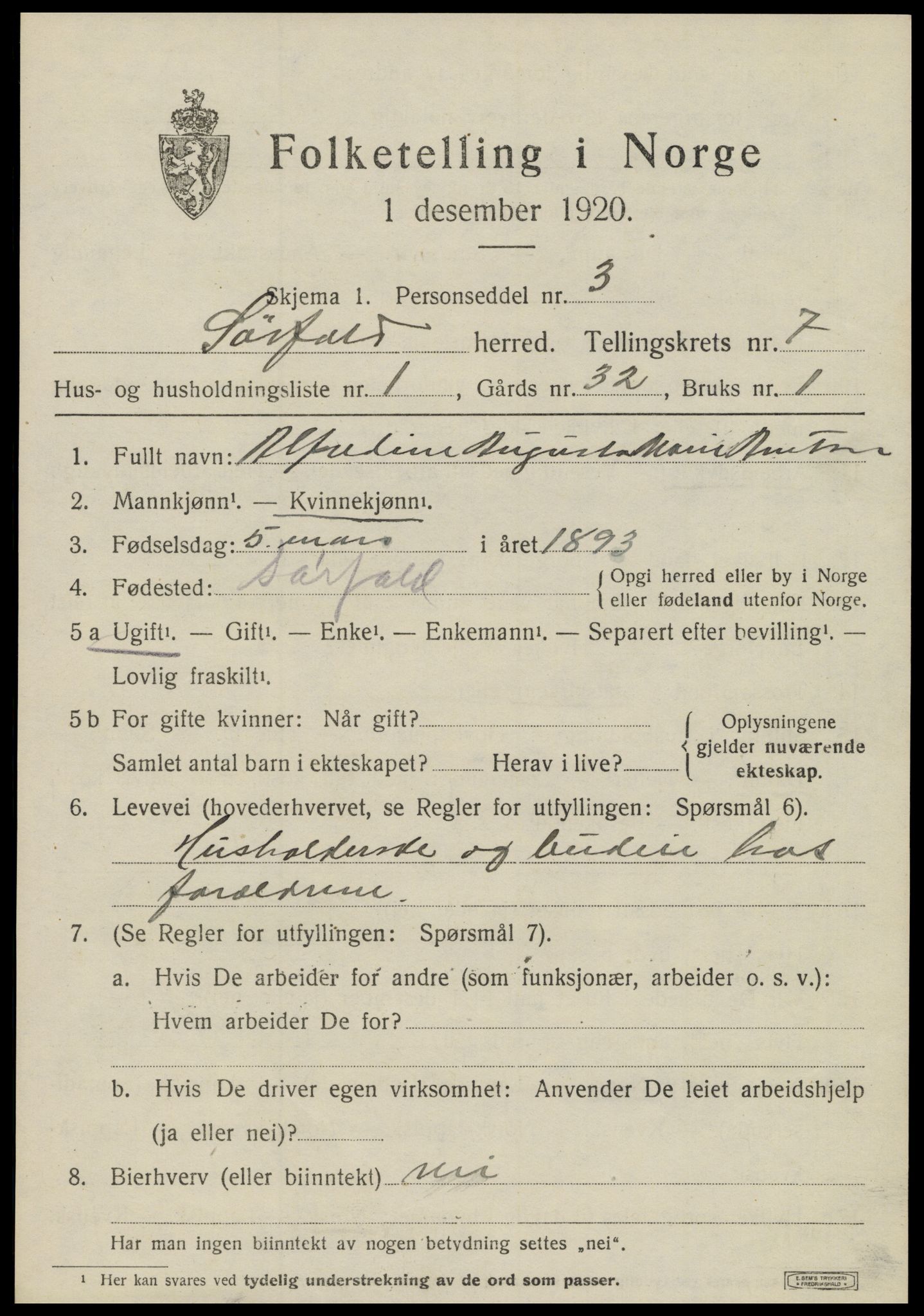 SAT, 1920 census for Sørfold, 1920, p. 3805