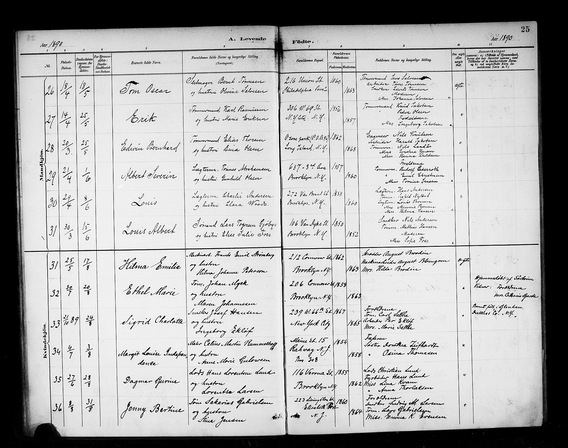 Den norske sjømannsmisjon i utlandet/New York, AV/SAB-SAB/PA-0110/H/Ha/L0003: Parish register (official) no. A 3, 1888-1893, p. 25