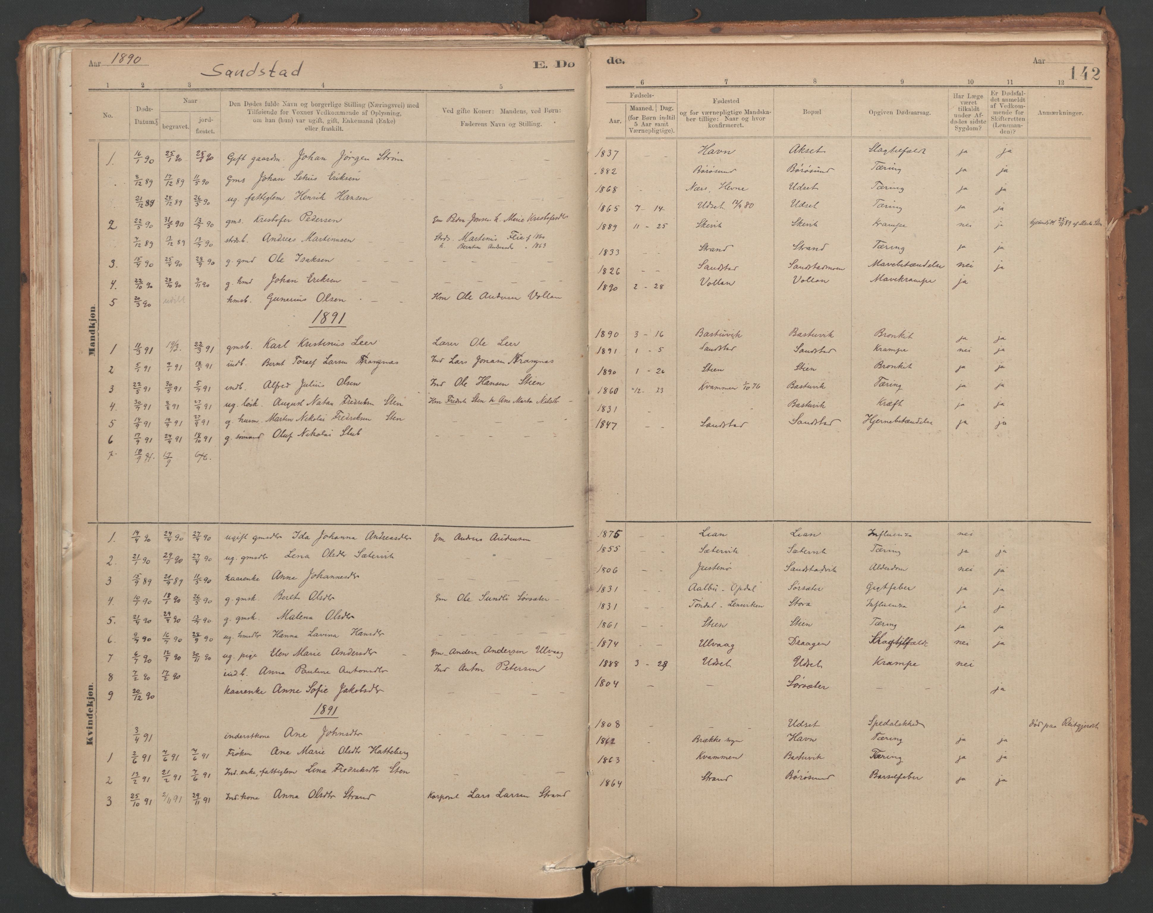Ministerialprotokoller, klokkerbøker og fødselsregistre - Sør-Trøndelag, SAT/A-1456/639/L0572: Parish register (official) no. 639A01, 1890-1920, p. 142