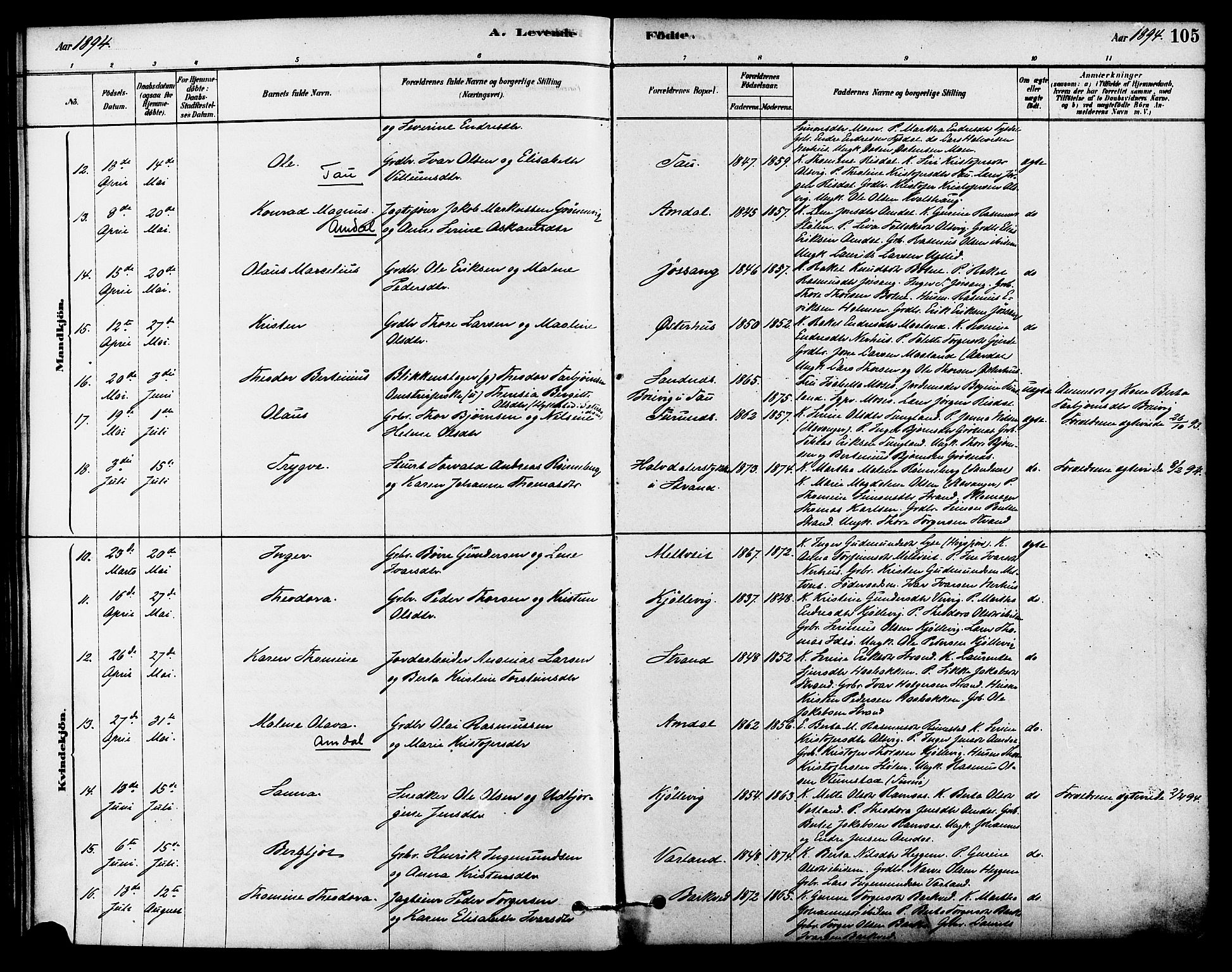 Strand sokneprestkontor, AV/SAST-A-101828/H/Ha/Haa/L0009: Parish register (official) no. A 9, 1877-1908, p. 105