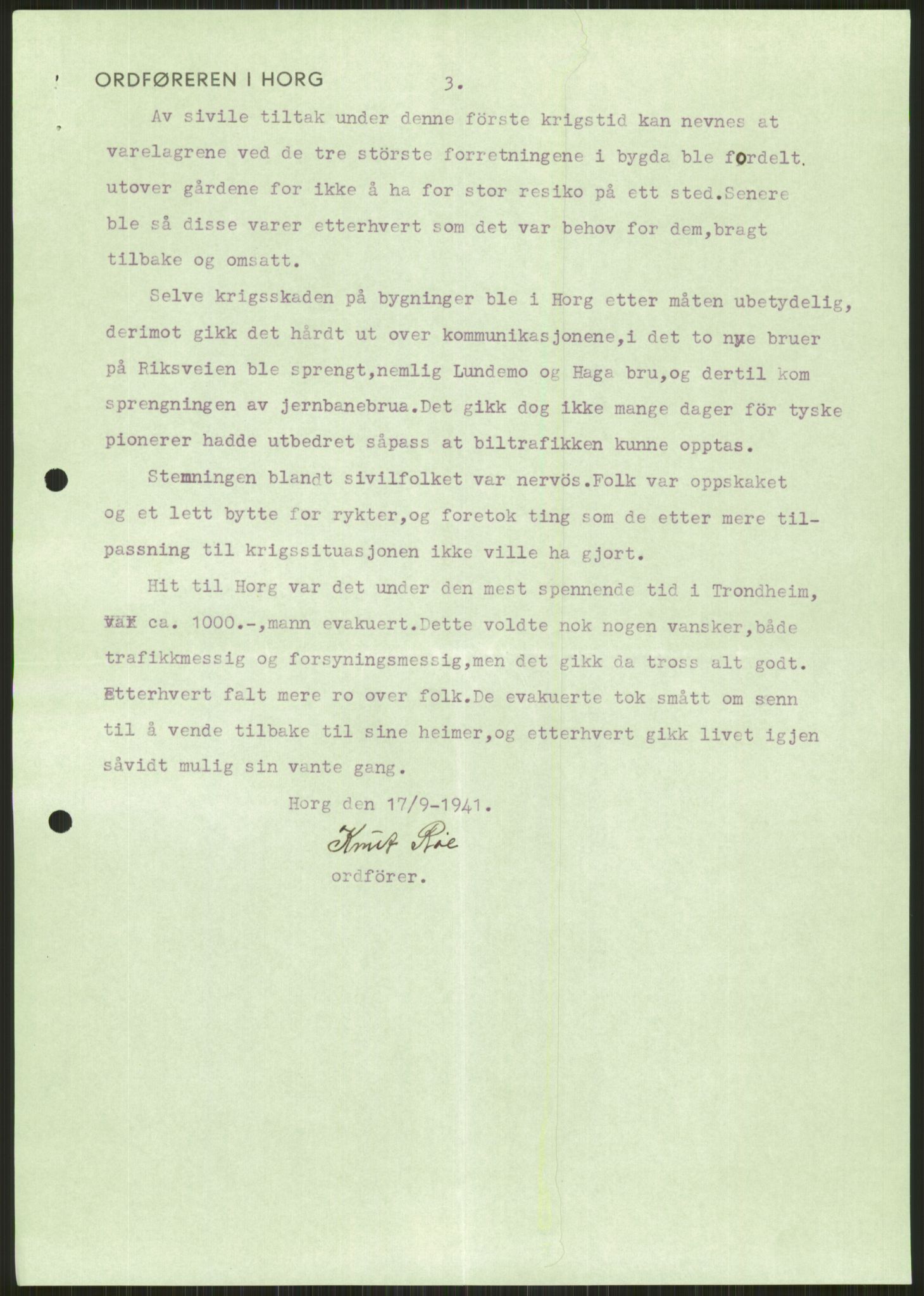 Forsvaret, Forsvarets krigshistoriske avdeling, AV/RA-RAFA-2017/Y/Ya/L0016: II-C-11-31 - Fylkesmenn.  Rapporter om krigsbegivenhetene 1940., 1940, p. 163