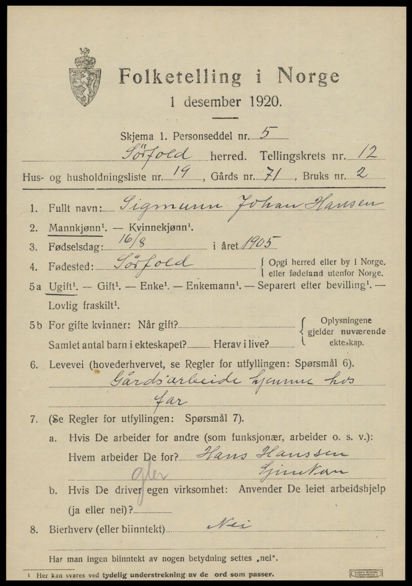 SAT, 1920 census for Sørfold, 1920, p. 6425