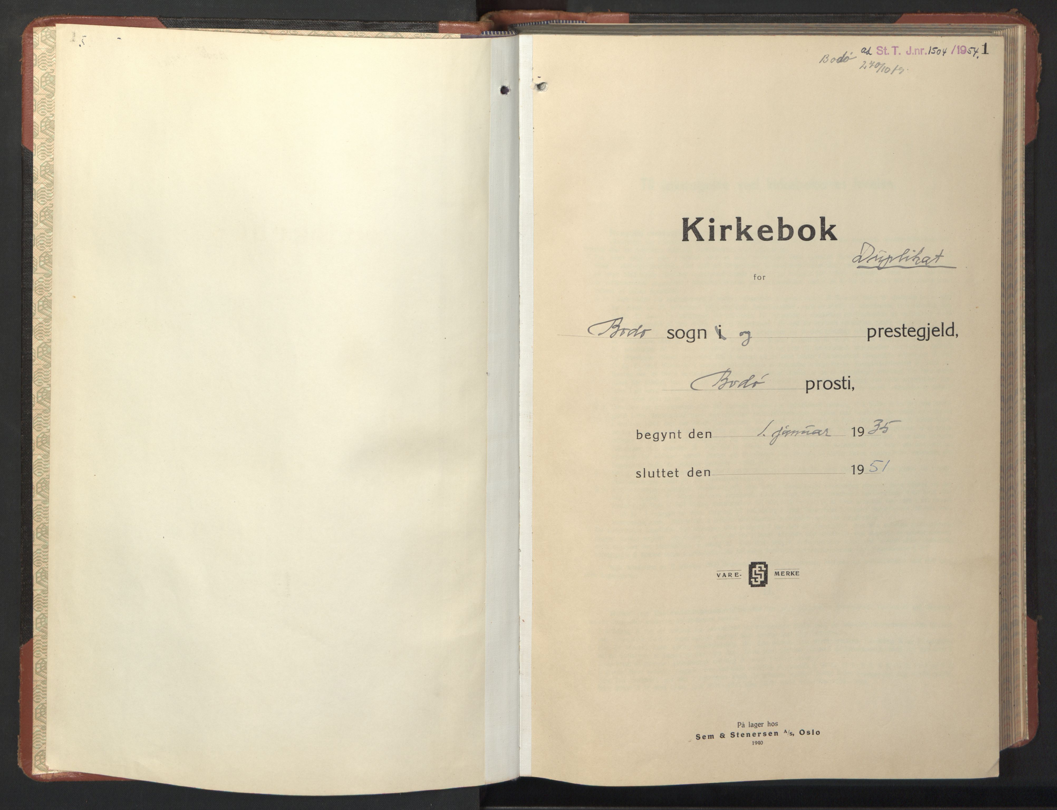 Ministerialprotokoller, klokkerbøker og fødselsregistre - Nordland, AV/SAT-A-1459/801/L0038: Parish register (copy) no. 801C13, 1935-1951, p. 1