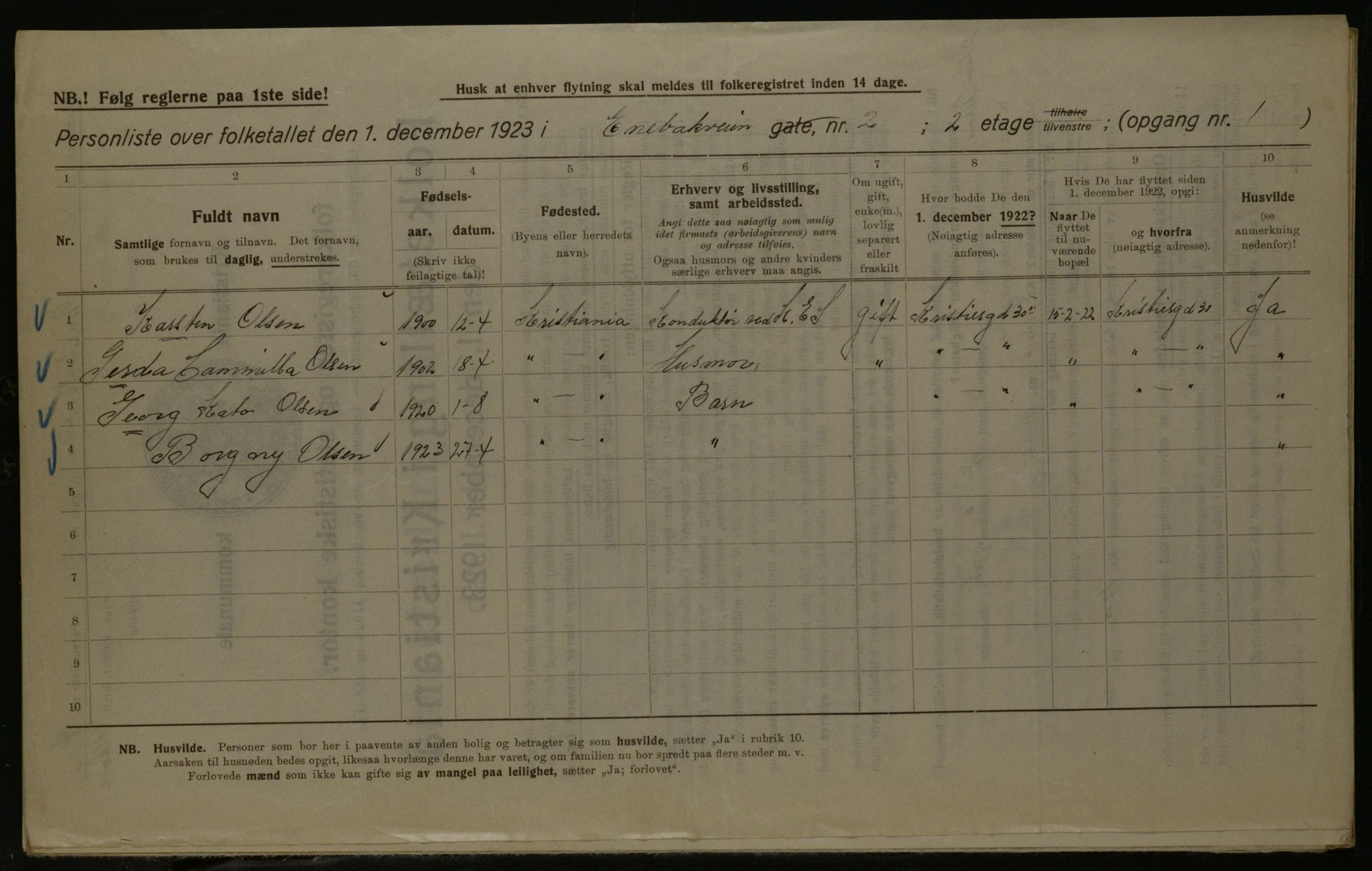 OBA, Municipal Census 1923 for Kristiania, 1923, p. 23445