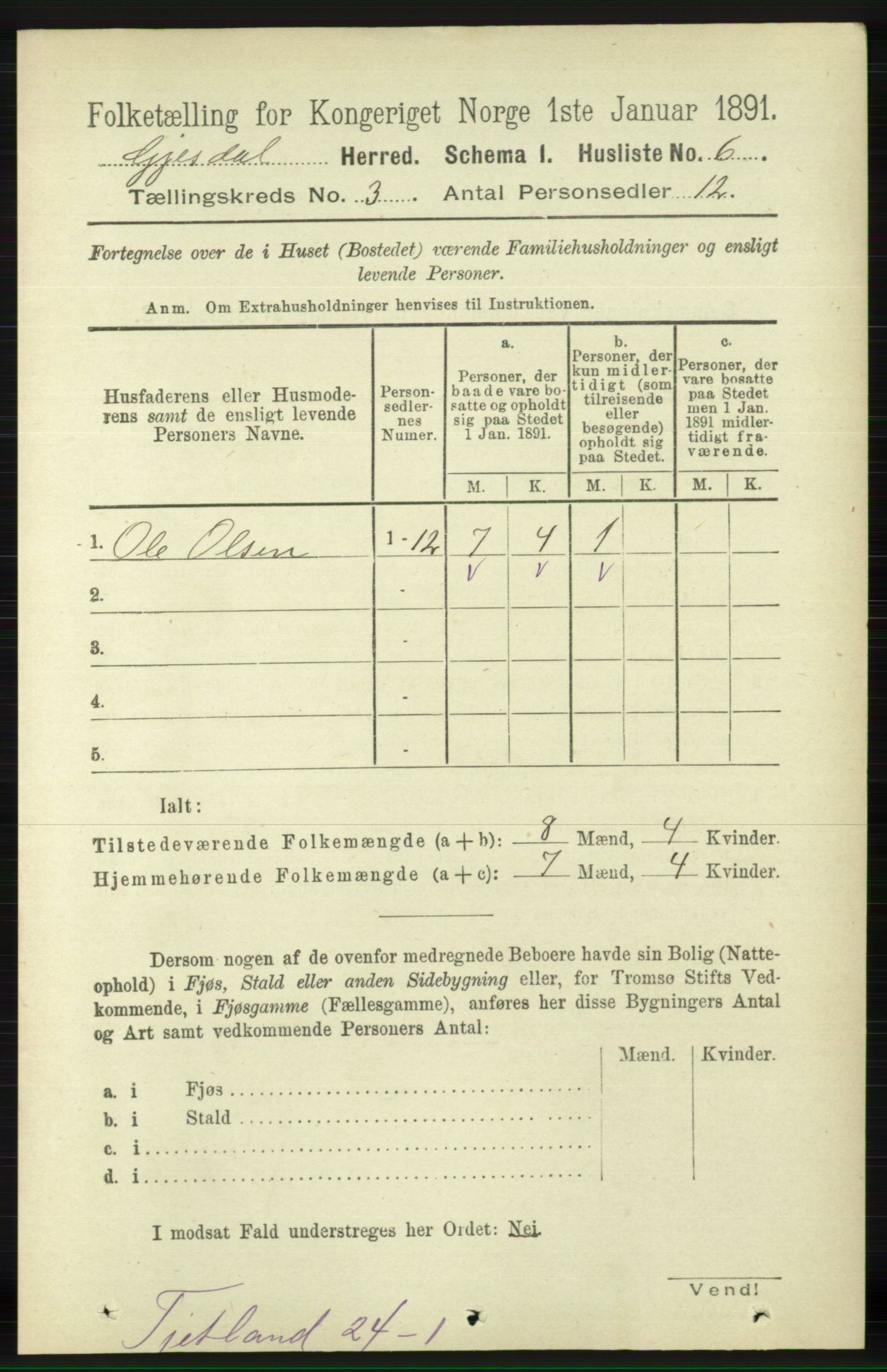 RA, 1891 census for 1122 Gjesdal, 1891, p. 689