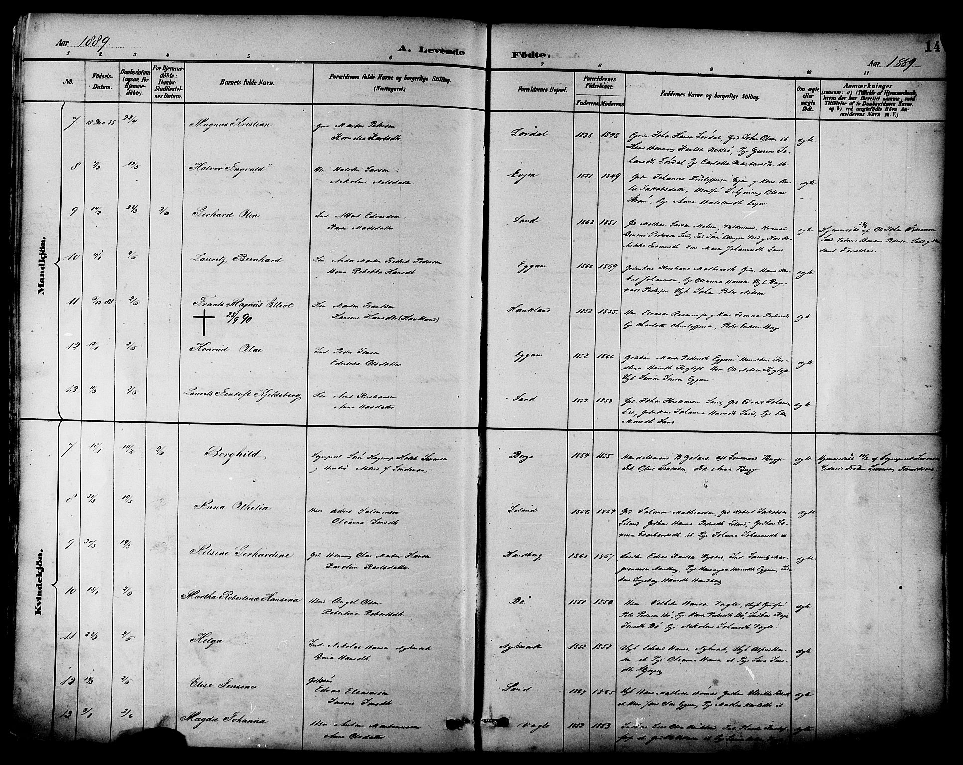 Ministerialprotokoller, klokkerbøker og fødselsregistre - Nordland, AV/SAT-A-1459/880/L1133: Parish register (official) no. 880A07, 1888-1898, p. 14