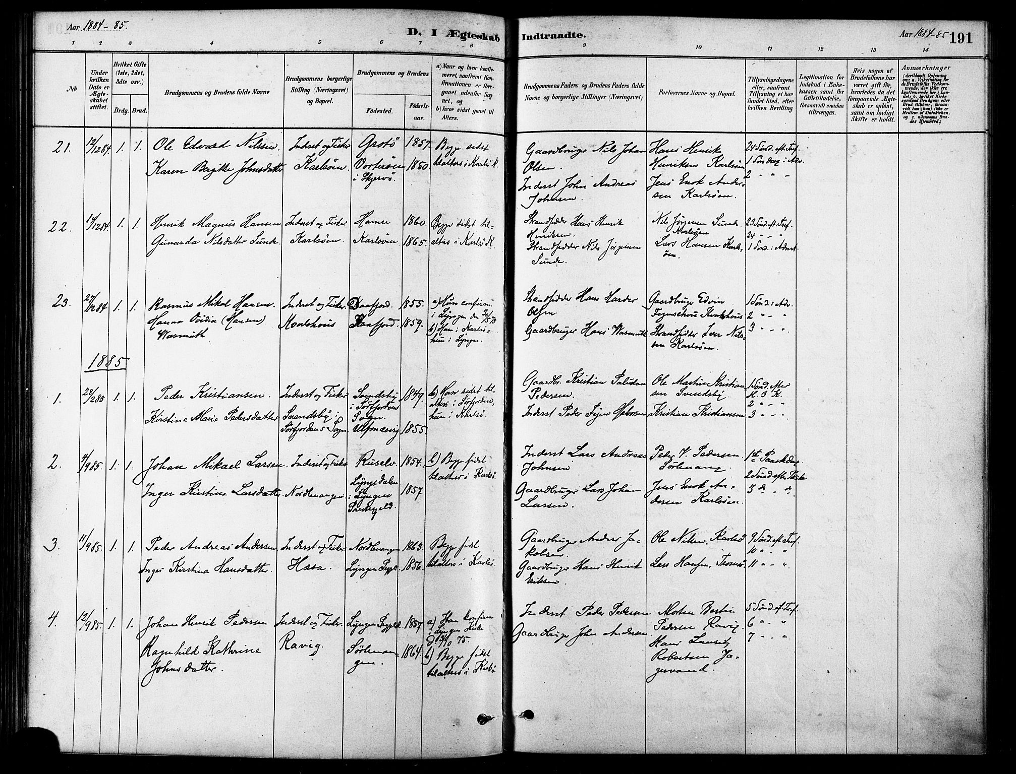 Karlsøy sokneprestembete, SATØ/S-1299/H/Ha/Haa/L0006kirke: Parish register (official) no. 6, 1879-1890, p. 191