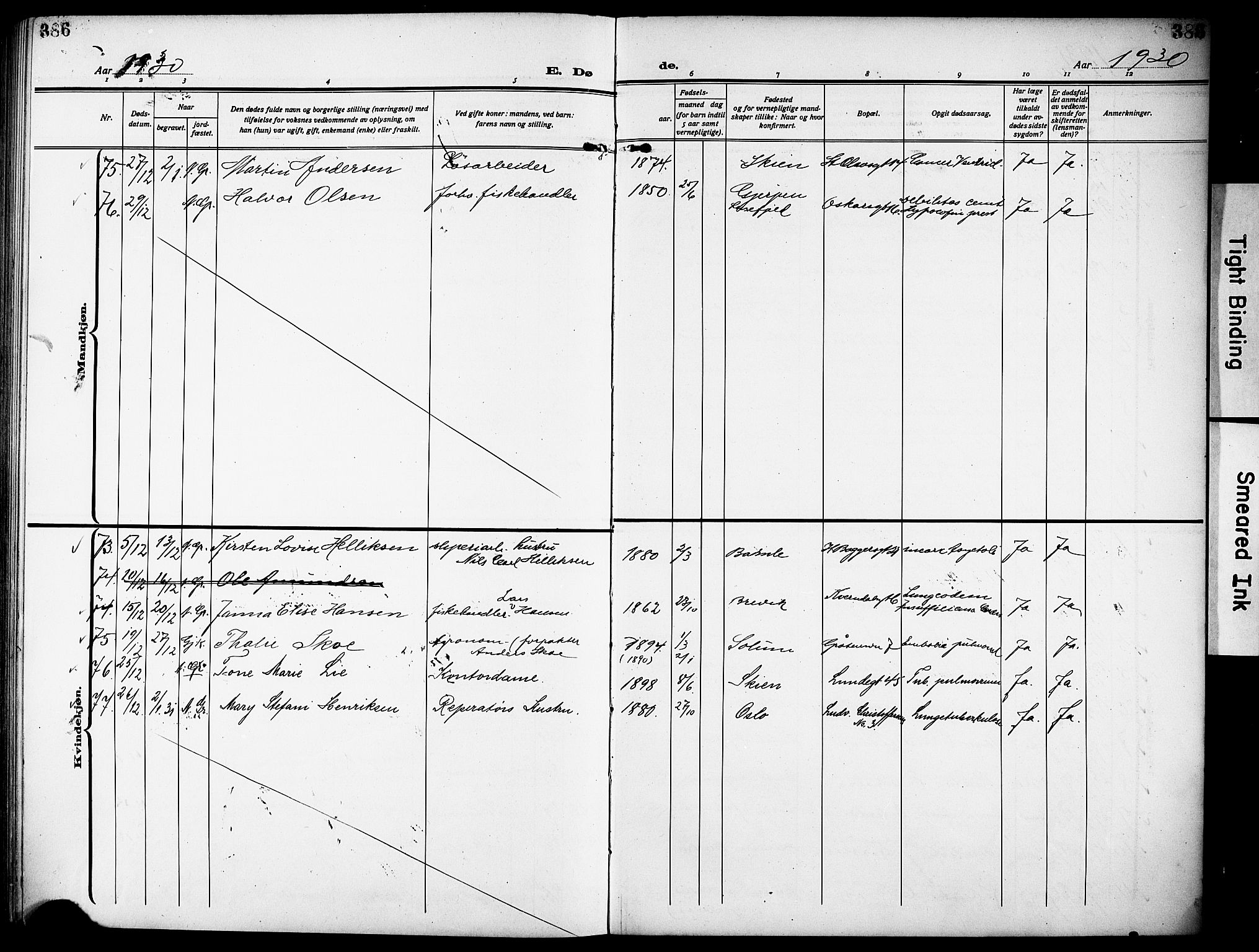 Skien kirkebøker, SAKO/A-302/G/Ga/L0010: Parish register (copy) no. 10, 1920-1931, p. 386