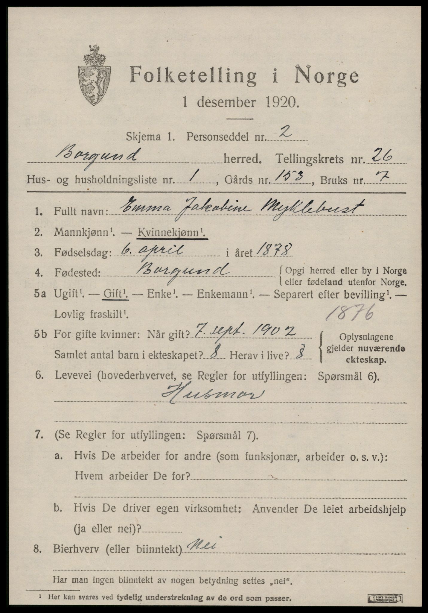 SAT, 1920 census for Borgund, 1920, p. 17334