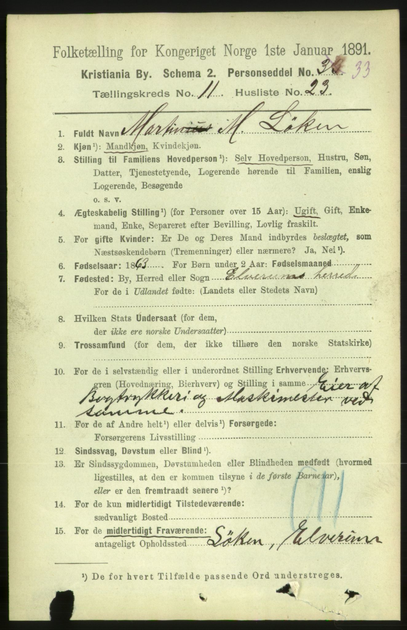 RA, 1891 census for 0301 Kristiania, 1891, p. 5262